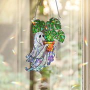 Ghost Plant Holographic Suncatcher, Cute Acrylic Monstera Window Decor, Boho Spooky Plant Lover Gift, Kawaii Ghost Sun Catcher