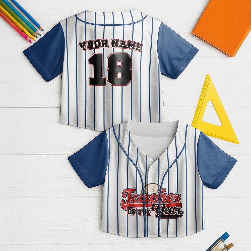 Personalized Baseball of The Year Baseball Jersey, Custom Name & Number Toddler Shirt, Kids Pinstripe Uniform, Birthday Baseball Gift