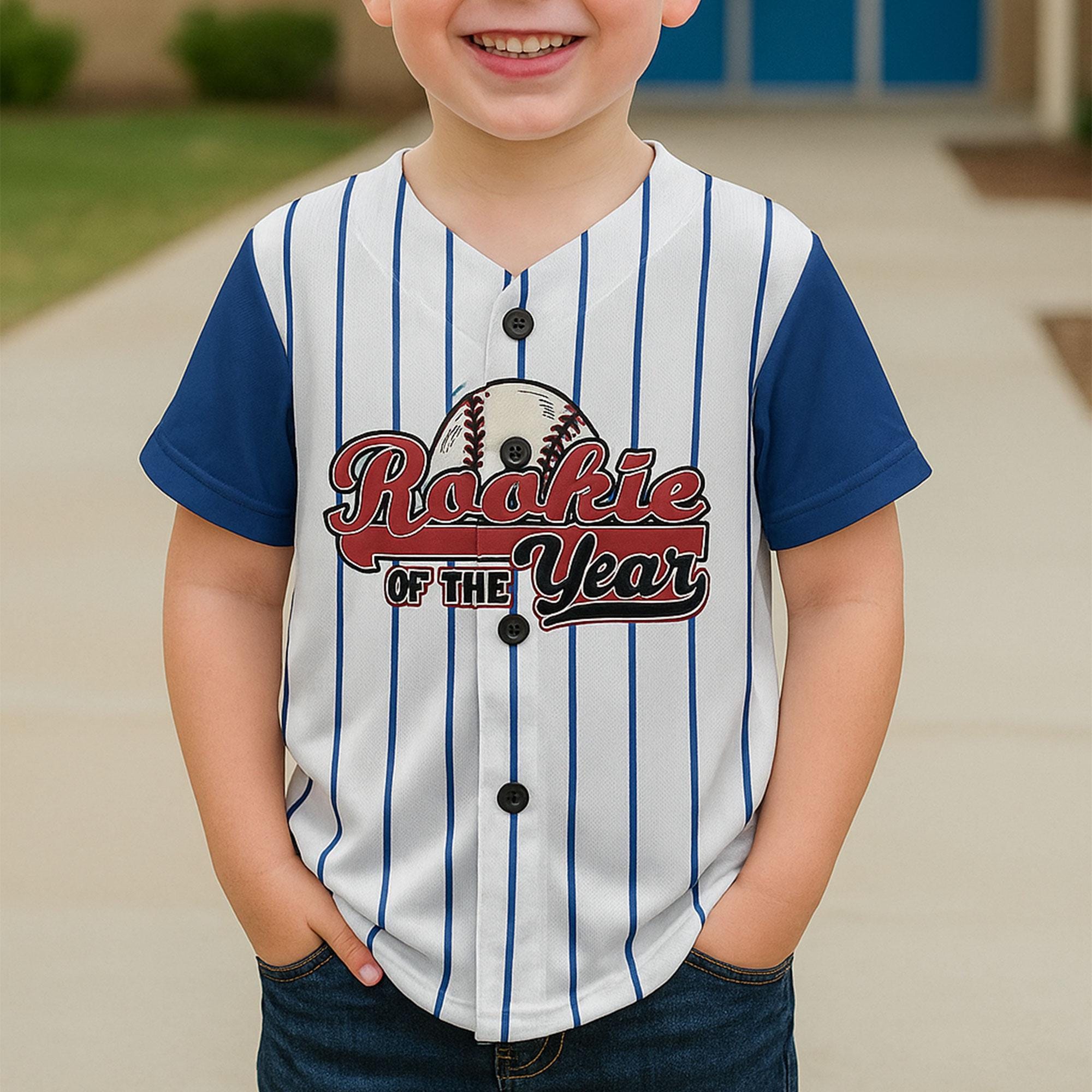 Personalized Baseball of The Year Baseball Jersey, Custom Name & Number Toddler Shirt, Kids Pinstripe Uniform, Birthday Baseball Gift