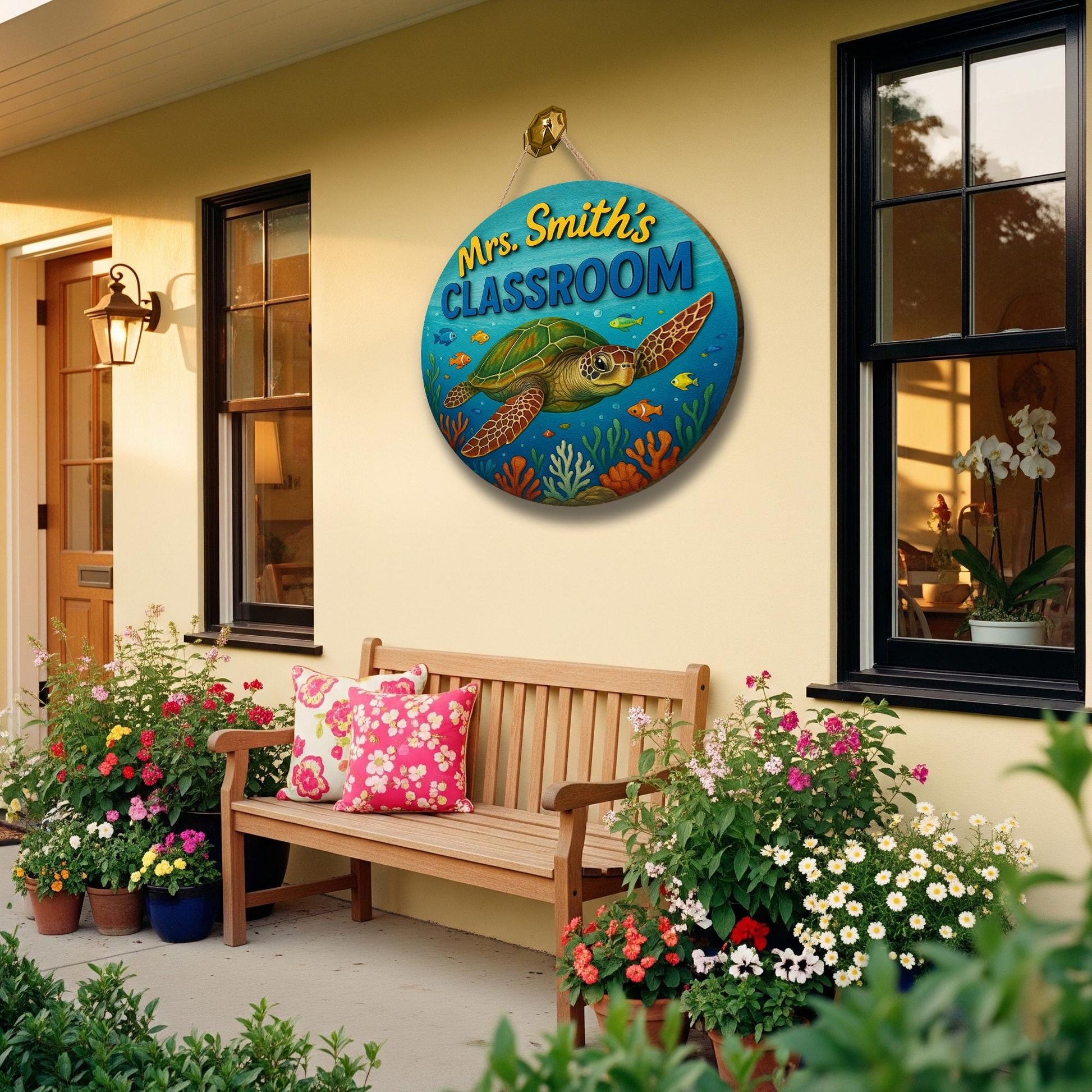 Custom Sea Turtle Classroom Sign, Ocean Theme Door Hanger, Teacher Name Sign, Back to School Decor, Personalized Wooden Sign,Classroom Decor
