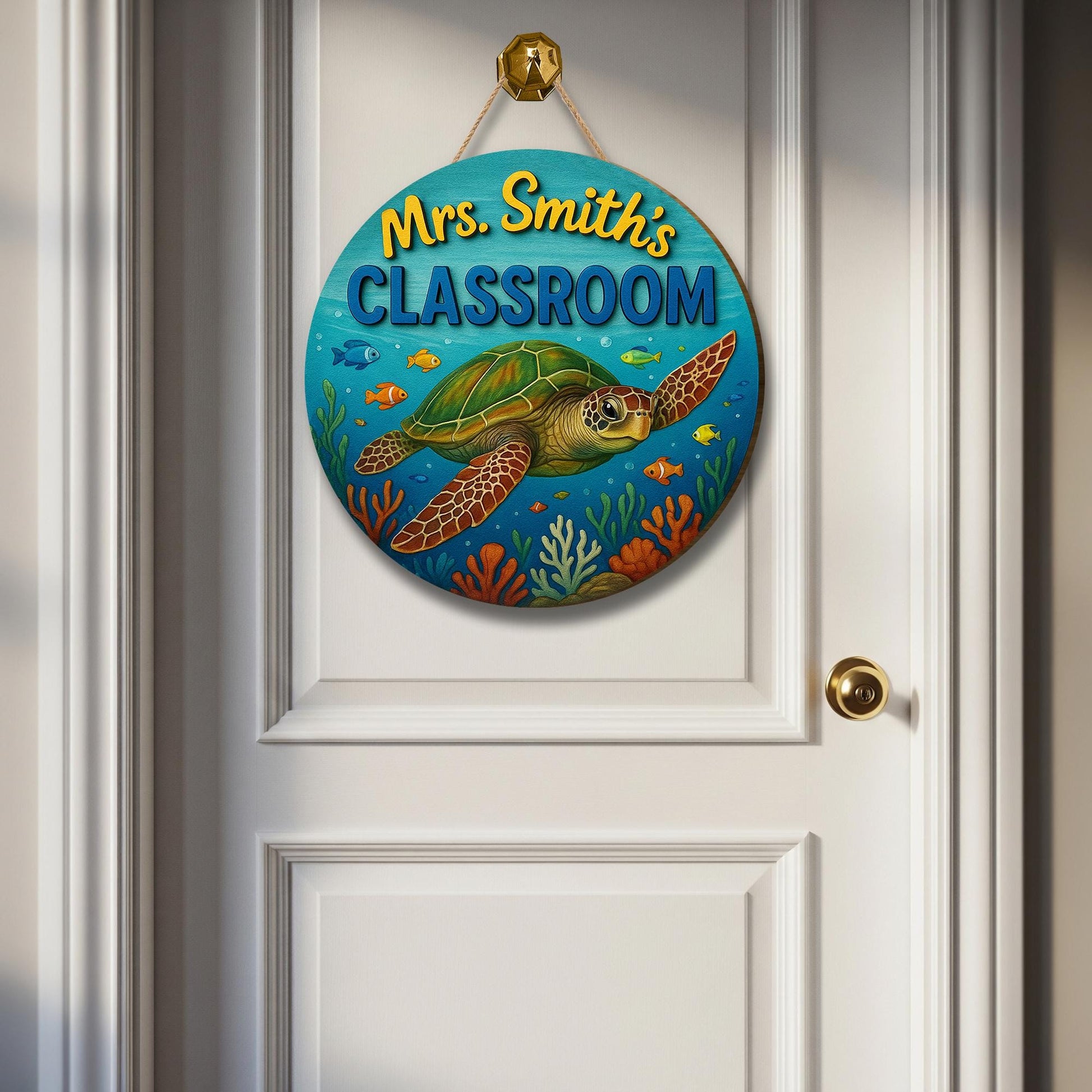 Custom Sea Turtle Classroom Sign, Ocean Theme Door Hanger, Teacher Name Sign, Back to School Decor, Personalized Wooden Sign,Classroom Decor