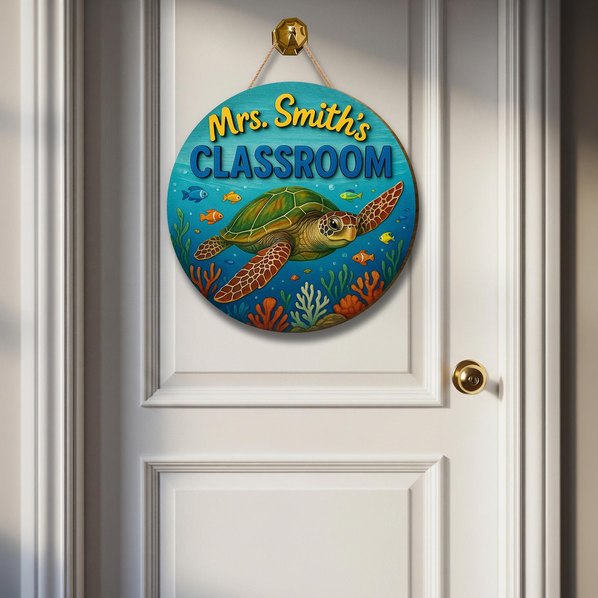 Custom Sea Turtle Classroom Sign, Ocean Theme Door Hanger, Teacher Name Sign, Back to School Decor, Personalized Wooden Sign,Classroom Decor