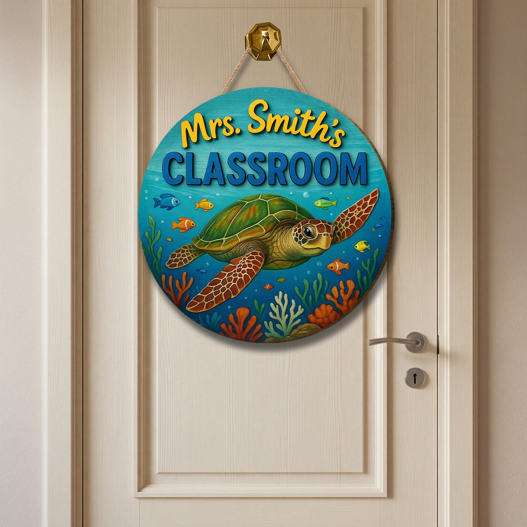 Custom Sea Turtle Classroom Sign, Ocean Theme Door Hanger, Teacher Name Sign, Back to School Decor, Personalized Wooden Sign,Classroom Decor