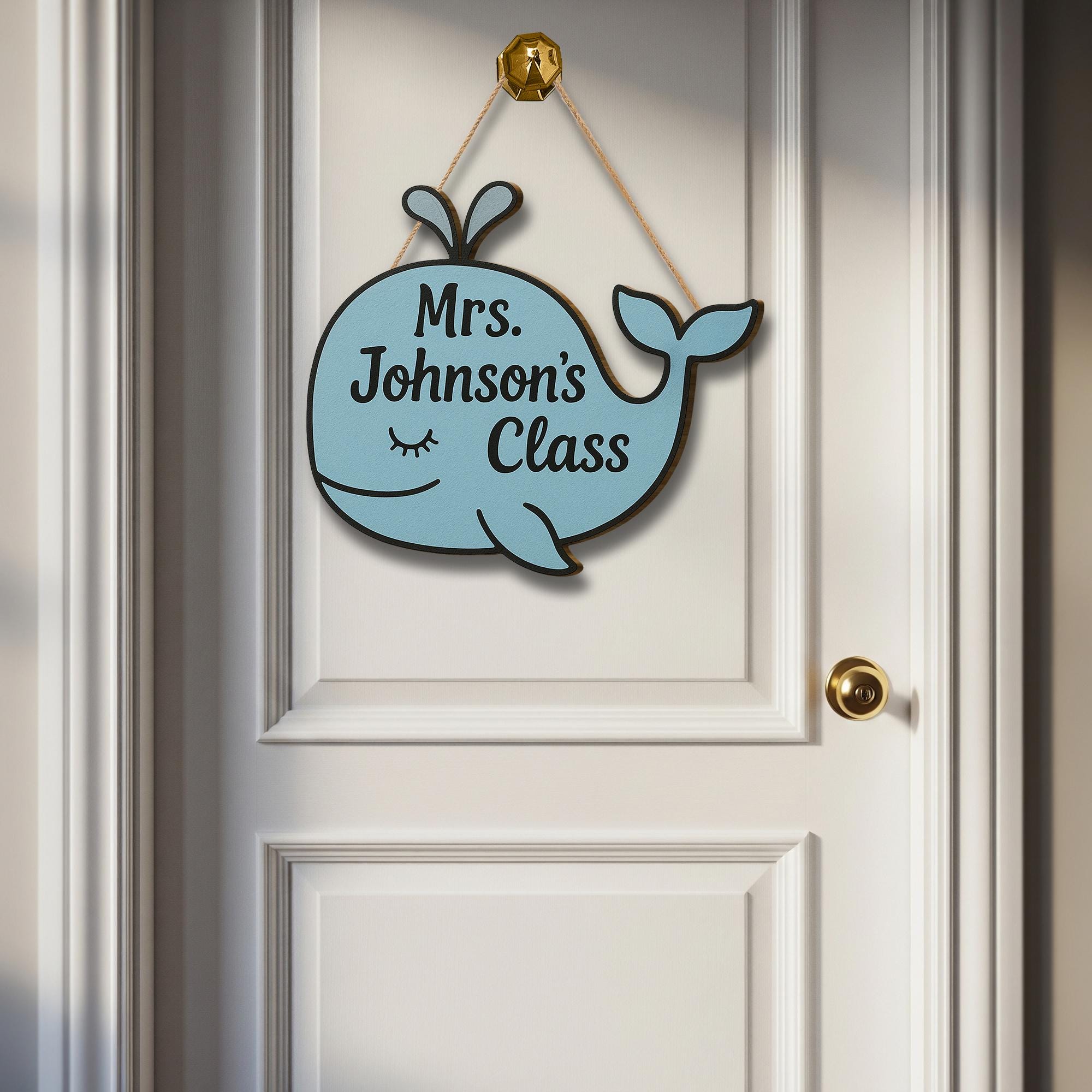 Custom Whale Classroom Sign, Back to School Teacher Door Decor, Personalized Wooden Name Sign, Cute Ocean Theme Class Sign