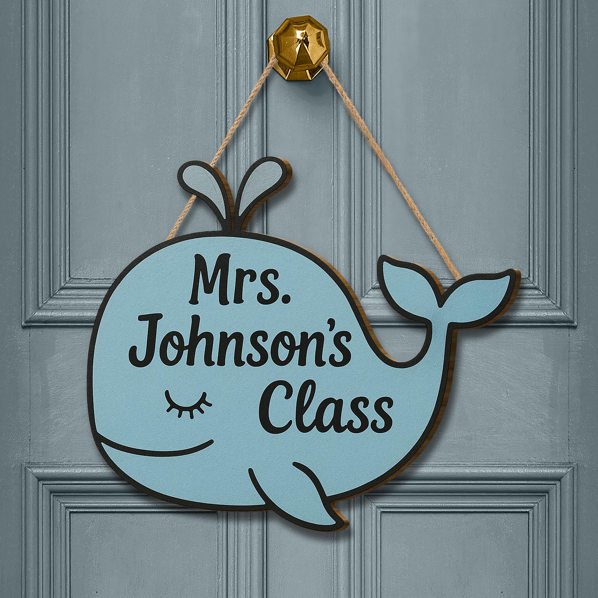 Custom Whale Classroom Sign, Back to School Teacher Door Decor, Personalized Wooden Name Sign, Cute Ocean Theme Class Sign