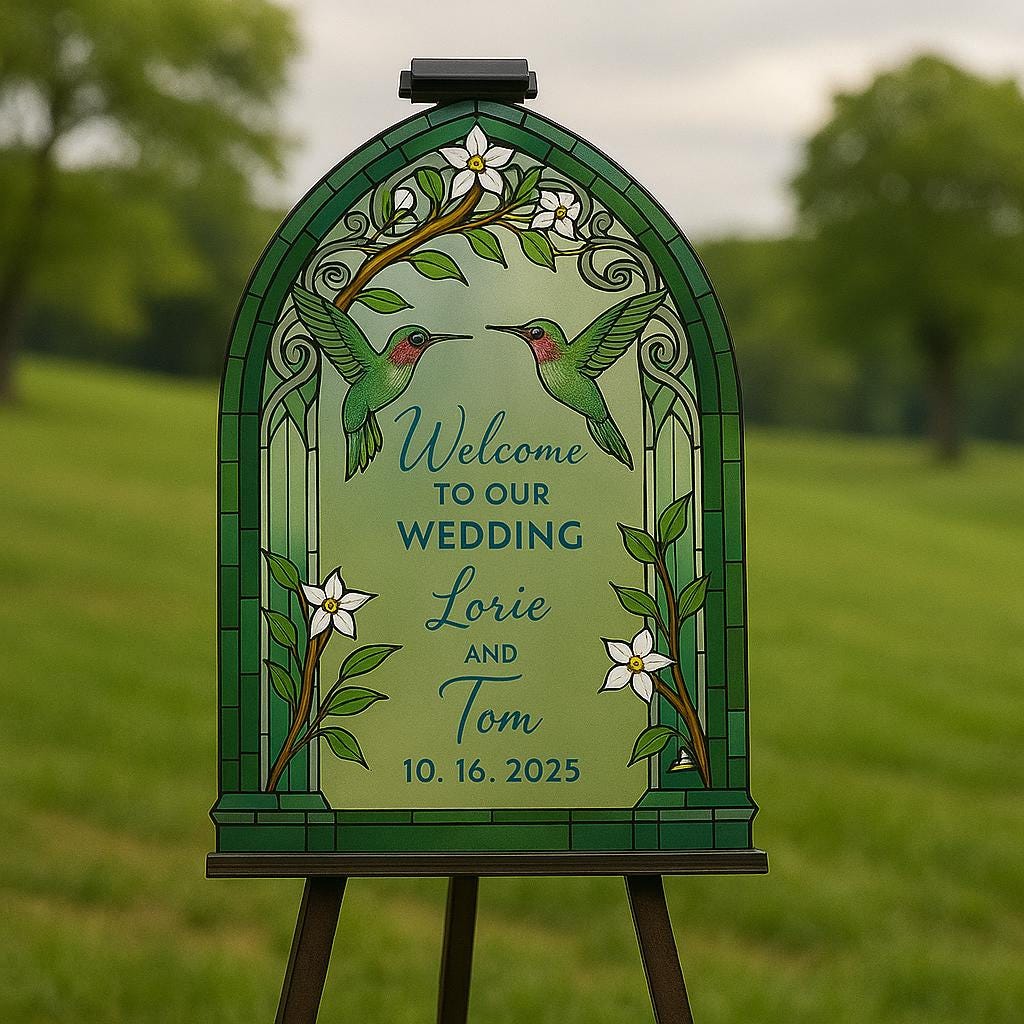 Custom Wedding Welcome Sign, Hummingbird Floral Arch Design, Personalized Outdoor Ceremony Decor for Bride & Groom