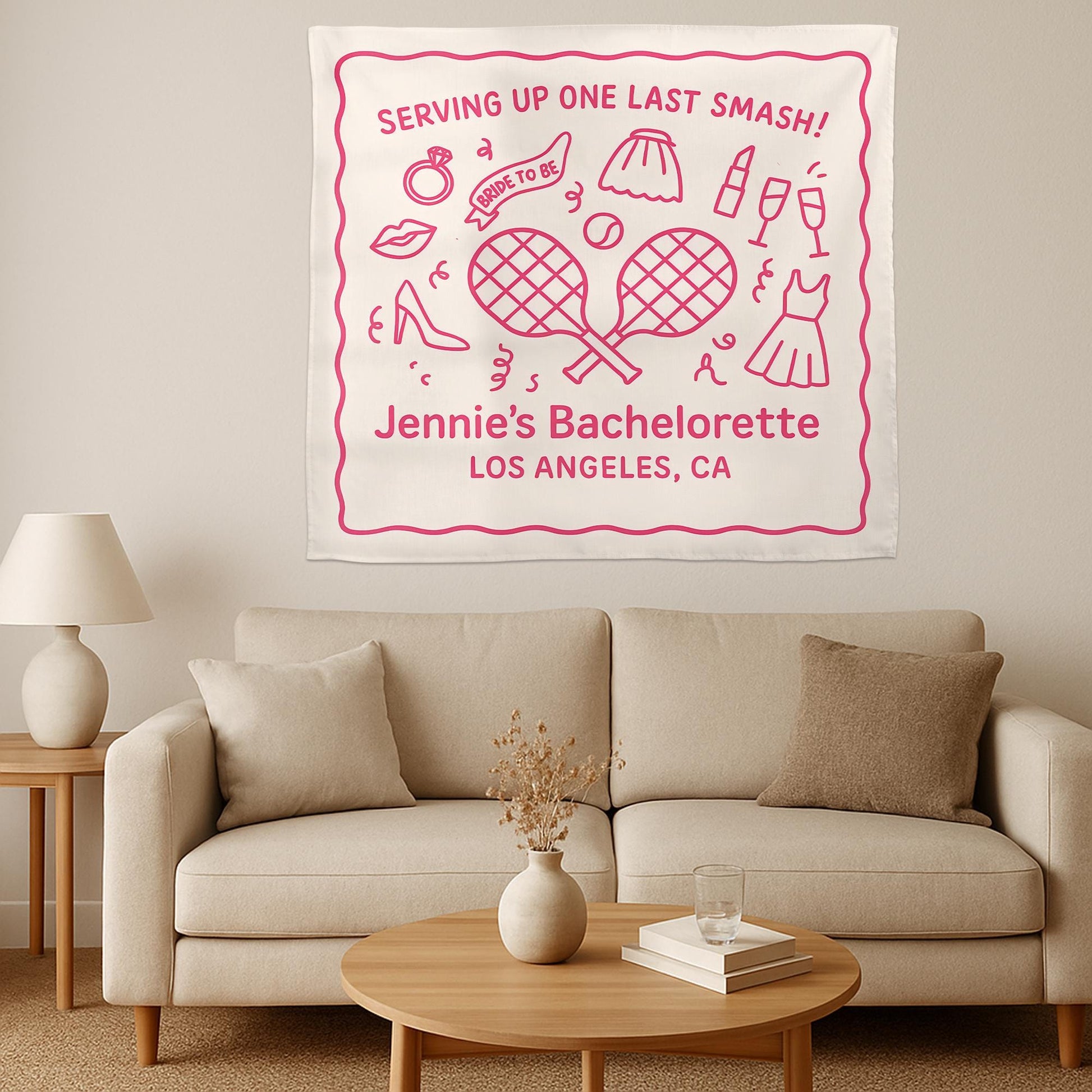 Tennis Bachelorette Party Tapestry, Custom Bride Backdrop, Last Smash Banner, Bridal Shower Decor for Tennis Lover Bride