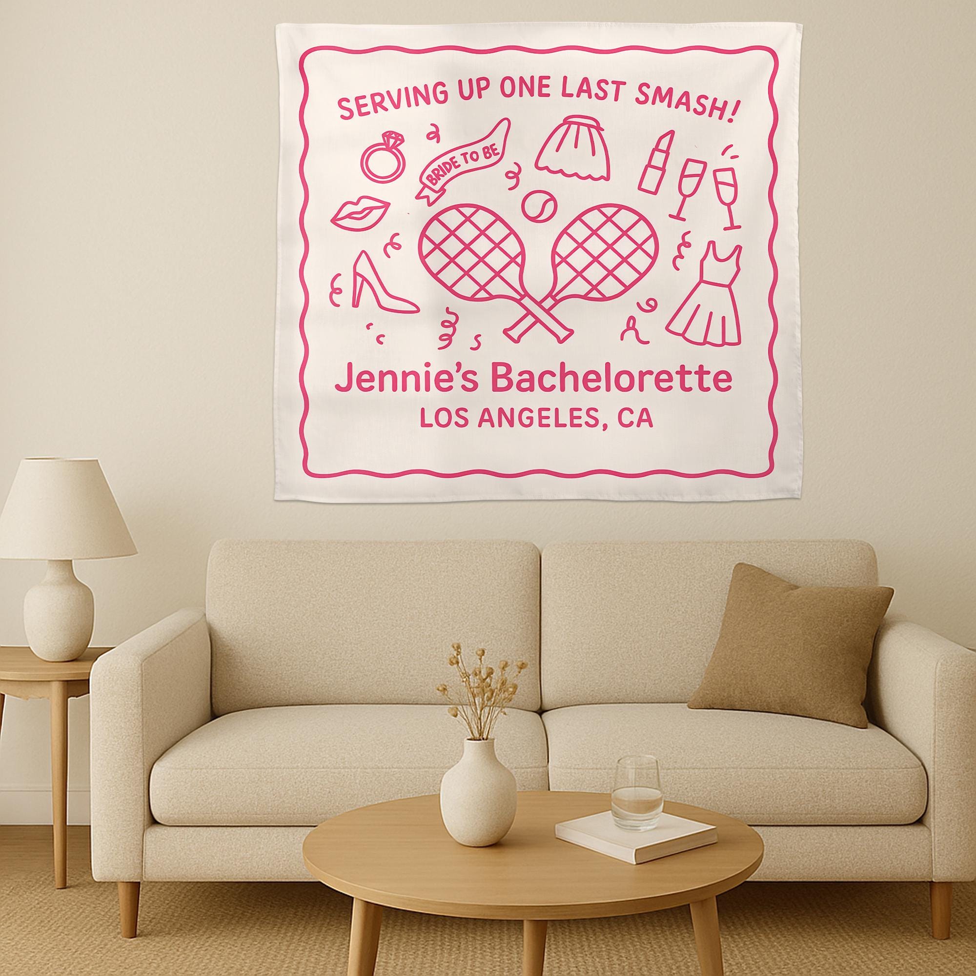 Tennis Bachelorette Party Tapestry, Custom Bride Backdrop, Last Smash Banner, Bridal Shower Decor for Tennis Lover Bride