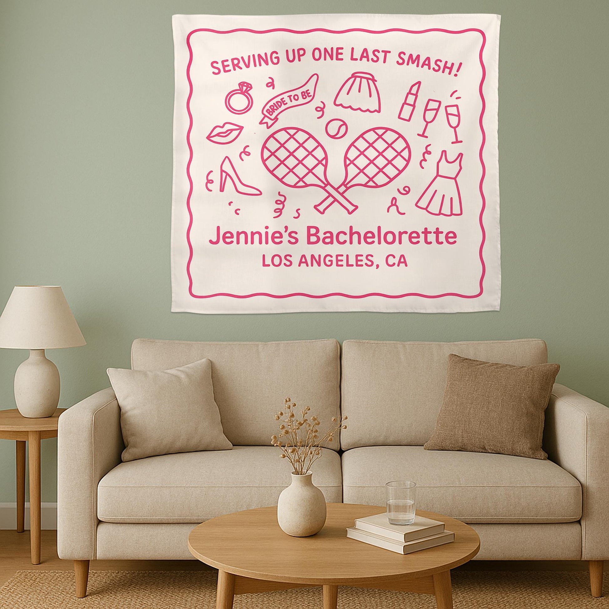 Tennis Bachelorette Party Tapestry, Custom Bride Backdrop, Last Smash Banner, Bridal Shower Decor for Tennis Lover Bride