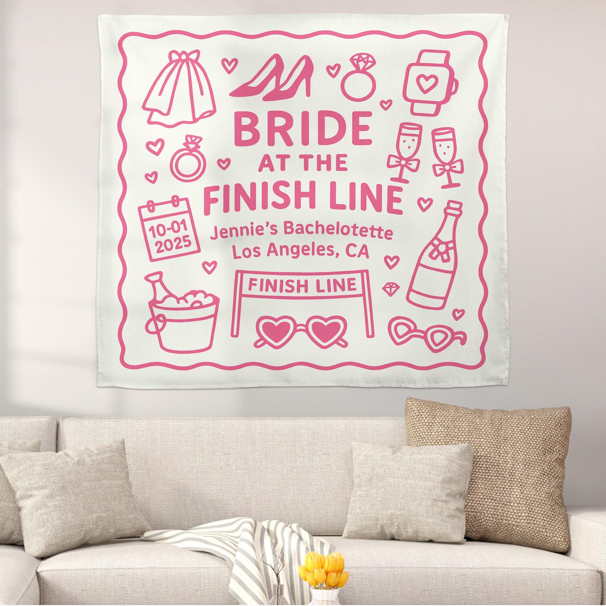 Bride at the Finish Line Bachelorette Tapestry, Custom Party Banner, Bridal Shower Decor, Personalized Last Fling Backdrop