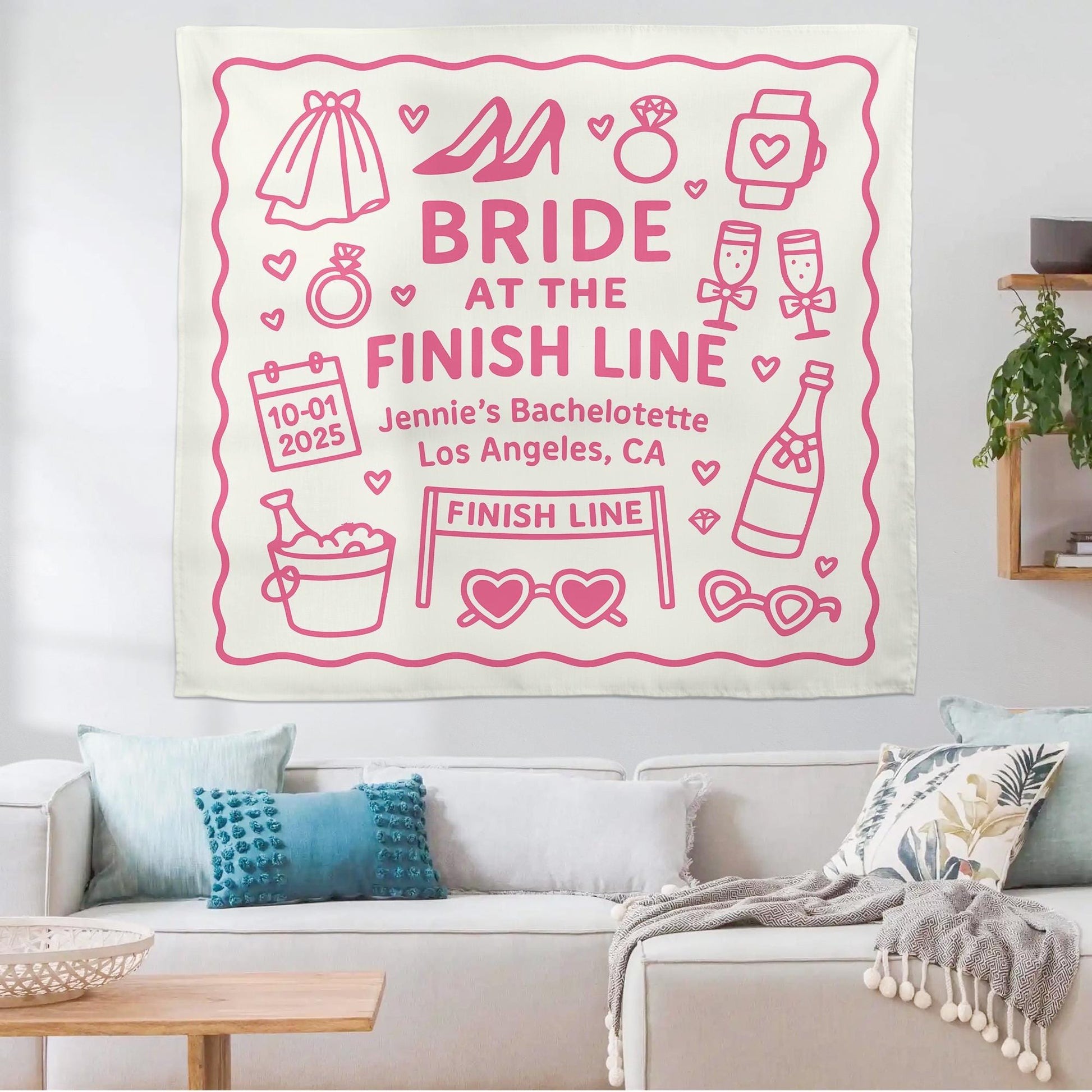 Bride at the Finish Line Bachelorette Tapestry, Custom Party Banner, Bridal Shower Decor, Personalized Last Fling Backdrop