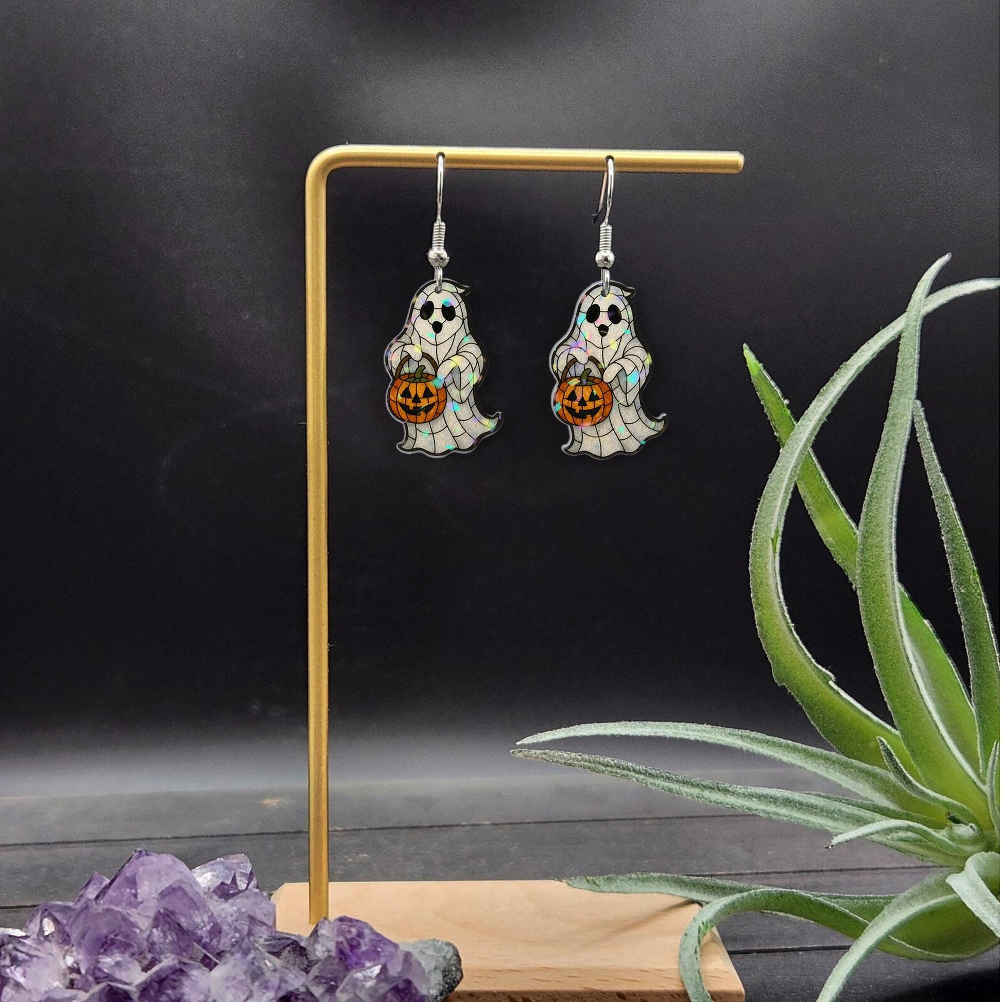 Cute Ghost Halloween Earrings, Trick or Treat Pumpkin Dangle Jewelry, Spooky Fall Accessory, Fun Acrylic Earrings for Her