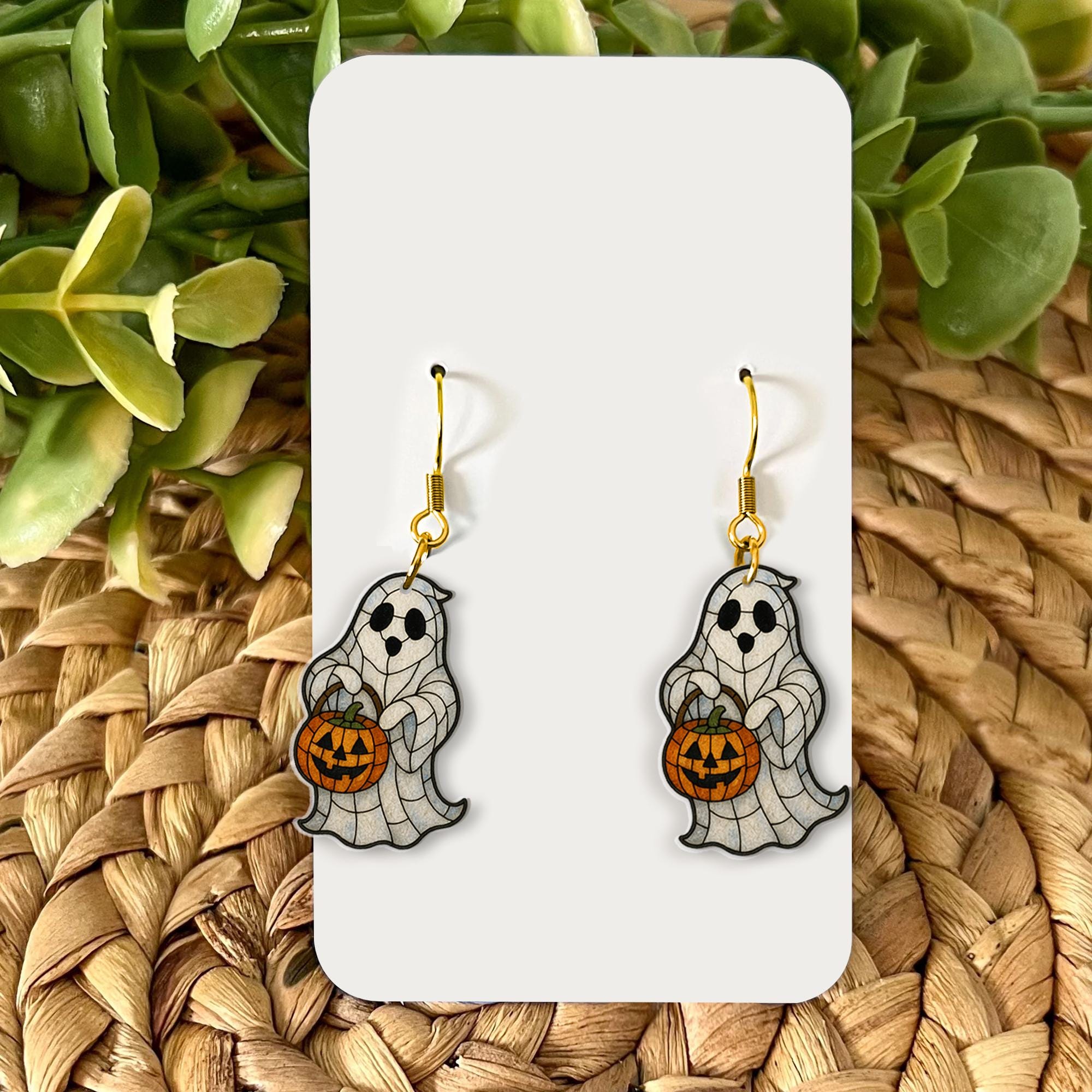 Cute Ghost Halloween Earrings, Trick or Treat Pumpkin Dangle Jewelry, Spooky Fall Accessory, Fun Acrylic Earrings for Her