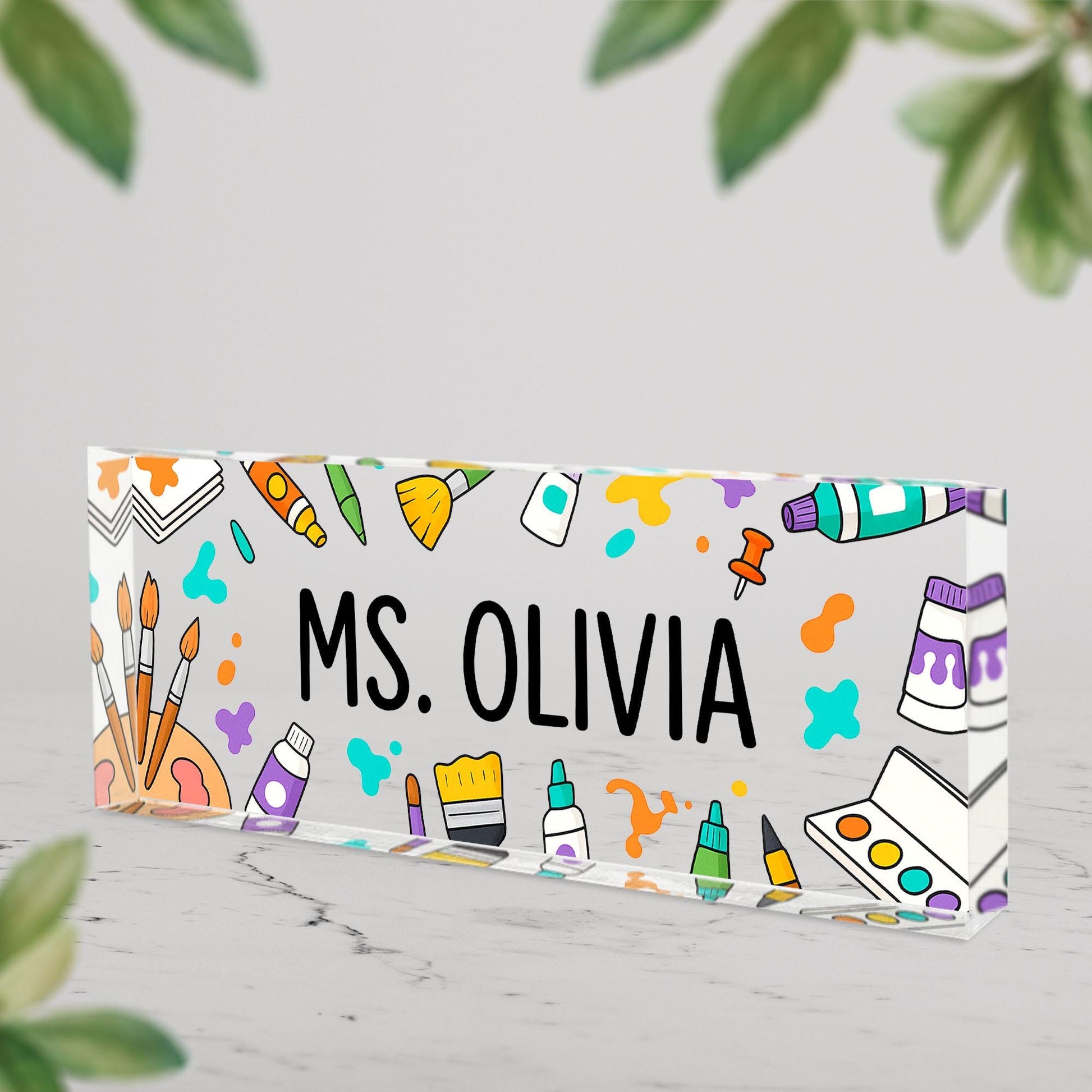 Personalized Art Teacher Desk Name Sign, Custom Classroom Decor, Teacher Office Name Plate, Cute Painter Gift, Art Room Sign