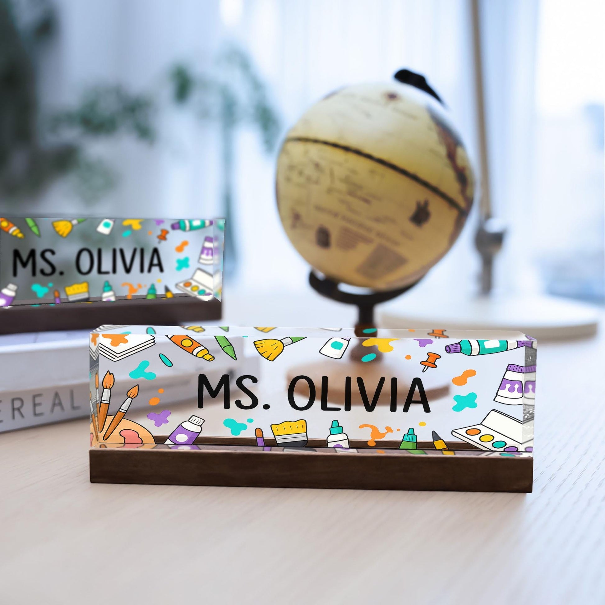 Personalized Art Teacher Desk Name Sign, Custom Classroom Decor, Teacher Office Name Plate, Cute Painter Gift, Art Room Sign