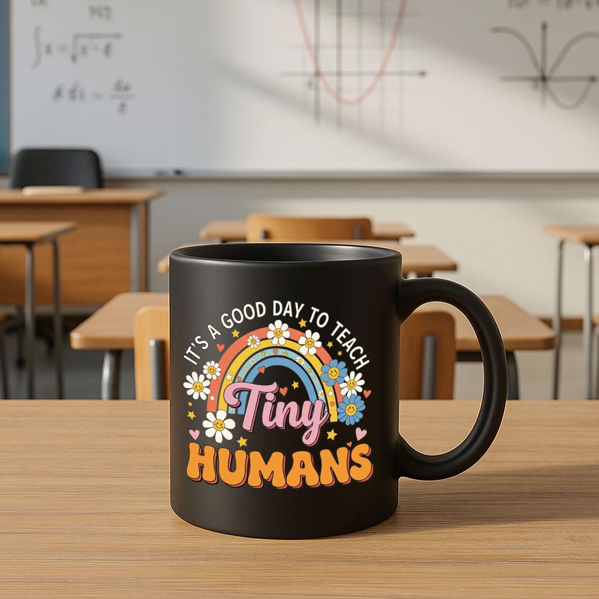 Cute Tiny Humans Mug, Teacher Mug for Preschool, Rainbow Floral Coffee Cup, Kindergarten Teacher Gift, Fun Teaching Mug, Daycare Cup