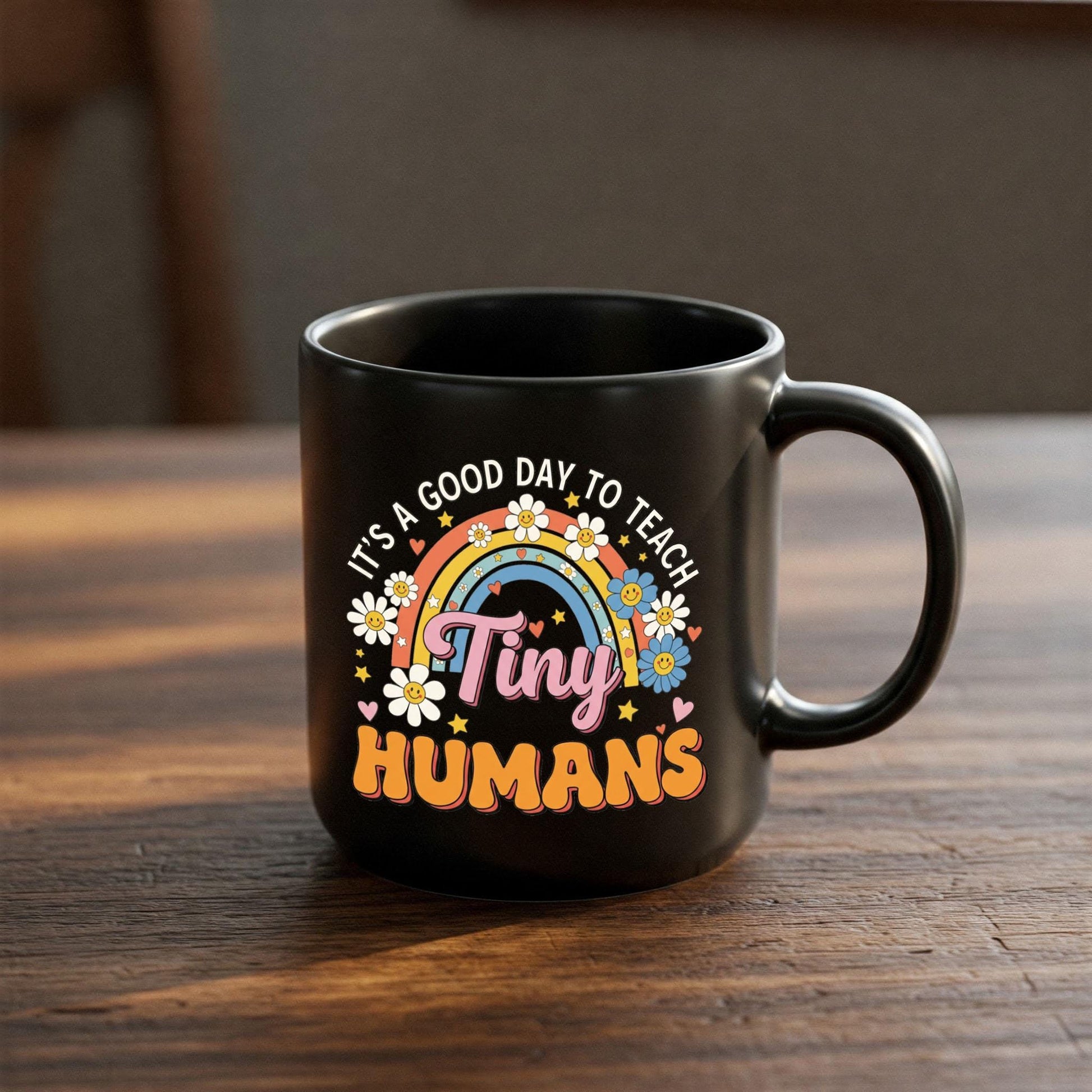 Cute Tiny Humans Mug, Teacher Mug for Preschool, Rainbow Floral Coffee Cup, Kindergarten Teacher Gift, Fun Teaching Mug, Daycare Cup