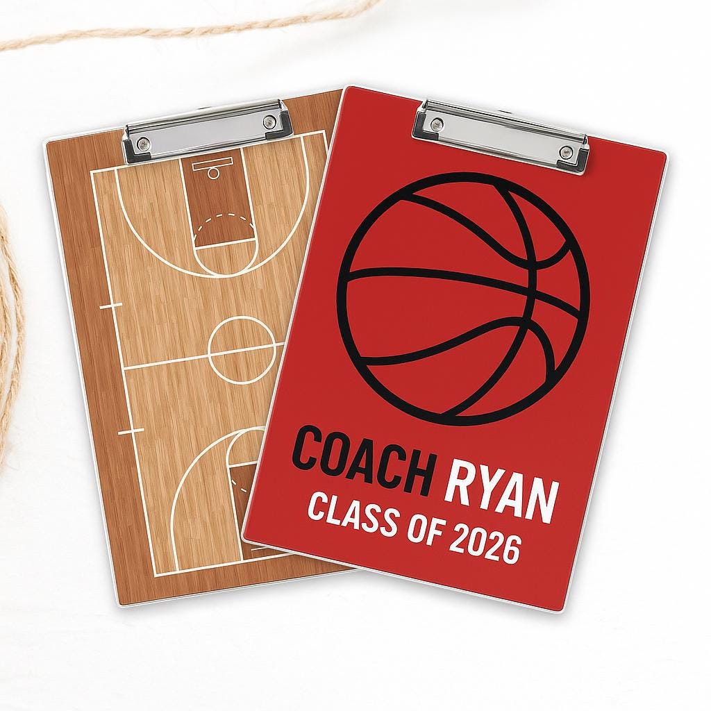 Personalized Basketball Coach Clipboard, Custom Name Gift for Coach, End of Season Team Gift, Basketball Court Dry Erase Board for Men