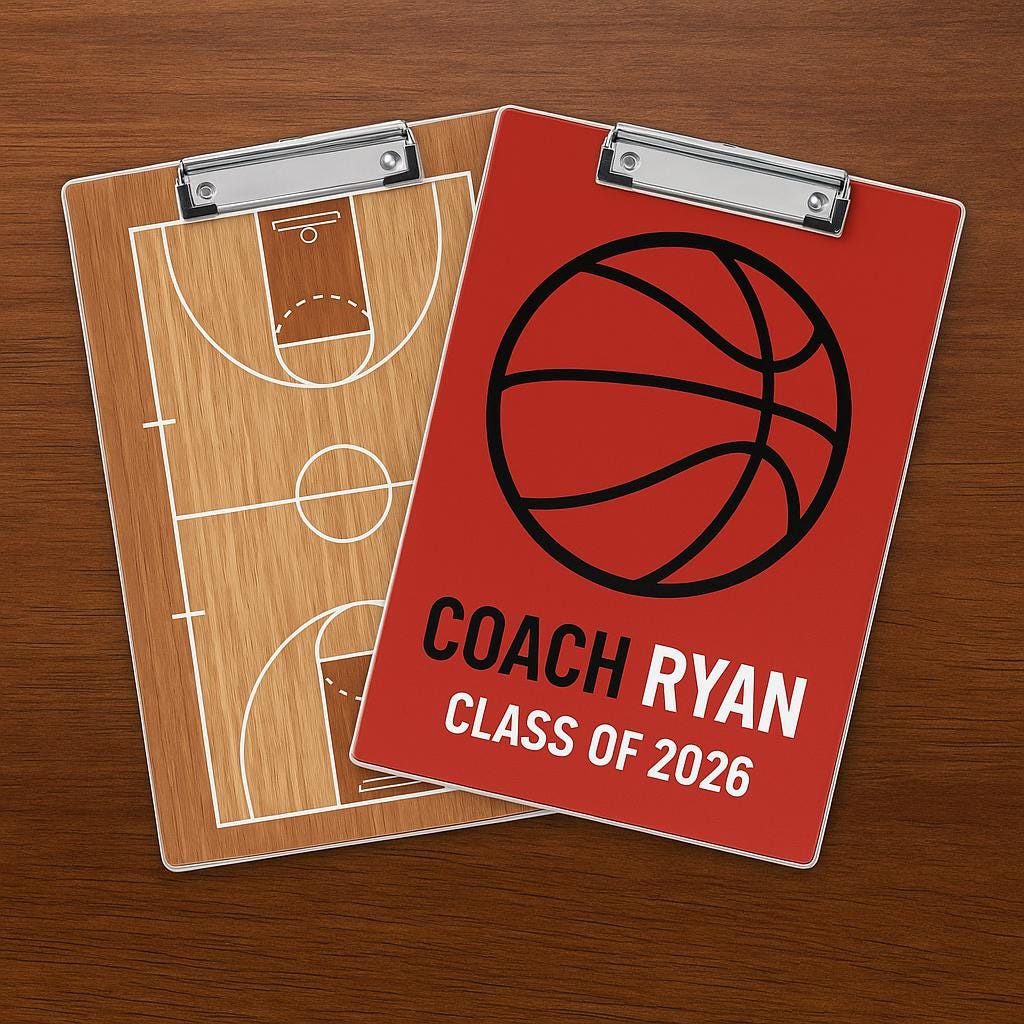 Personalized Basketball Coach Clipboard, Custom Name Gift for Coach, End of Season Team Gift, Basketball Court Dry Erase Board for Men