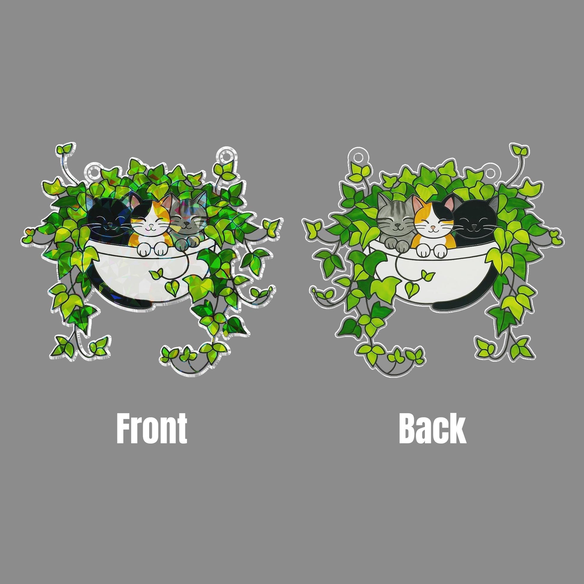 Three Cats Sleeping on Ivy Hologram Ornament, Cats ACRYLIC Window Hanging, Plant Lover Gift, Ivy Plants Decor, Cat Decor, Gift For Mom