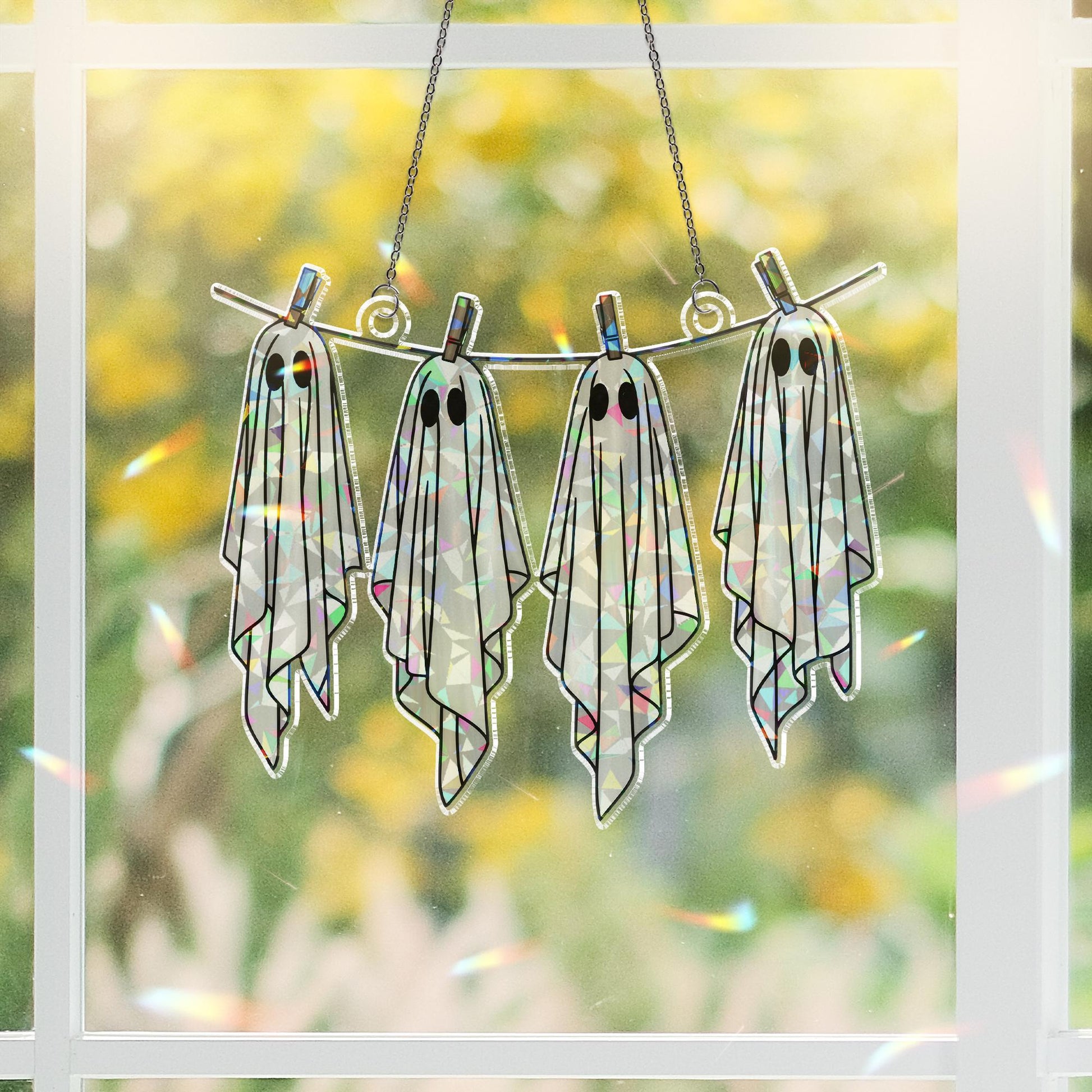 Hanging with My Boos Suncatcher – Holographic Ghost Window Decor – Halloween Acrylic Suncatcher – Cute Spooky Laundry Room Decor