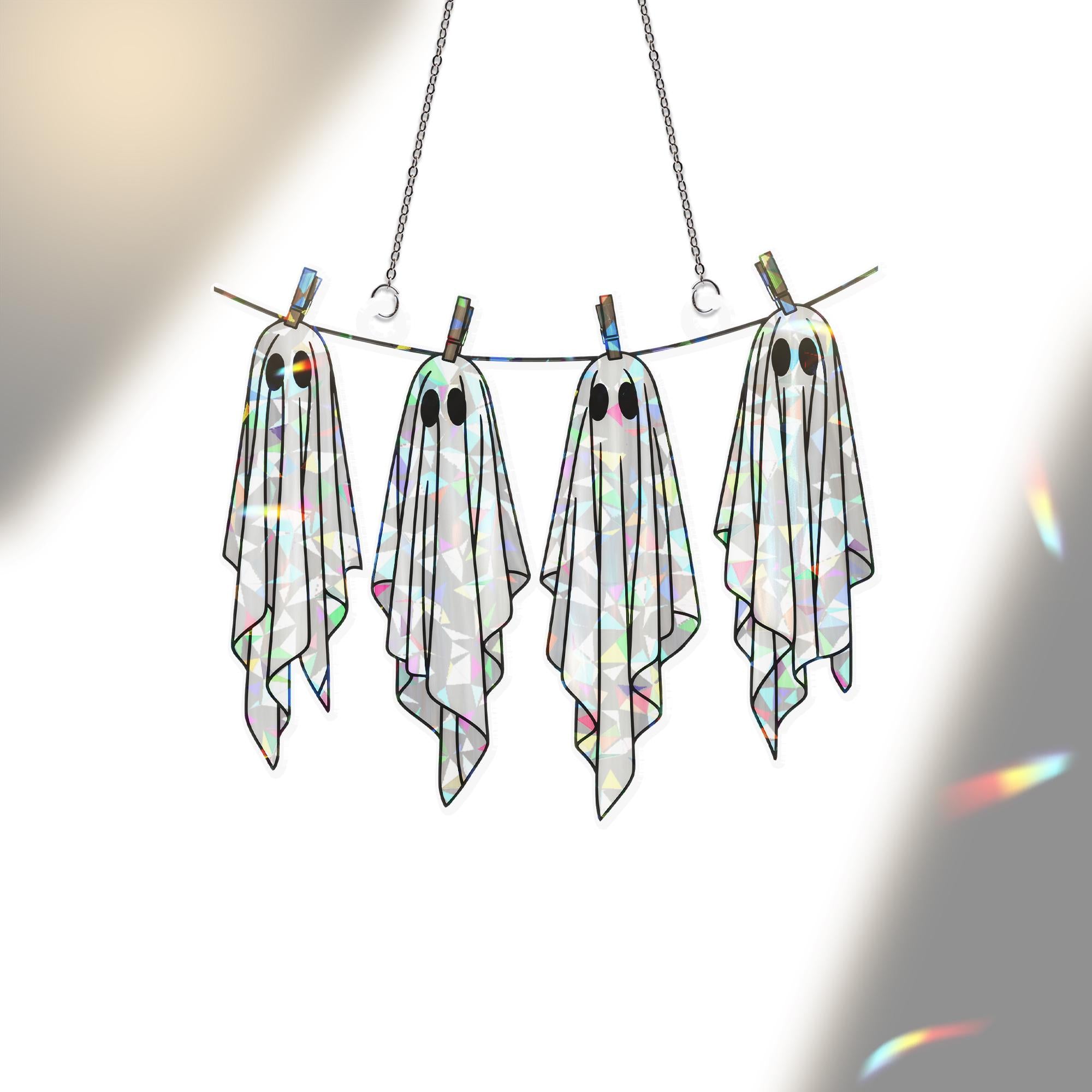 Hanging with My Boos Suncatcher – Holographic Ghost Window Decor – Halloween Acrylic Suncatcher – Cute Spooky Laundry Room Decor