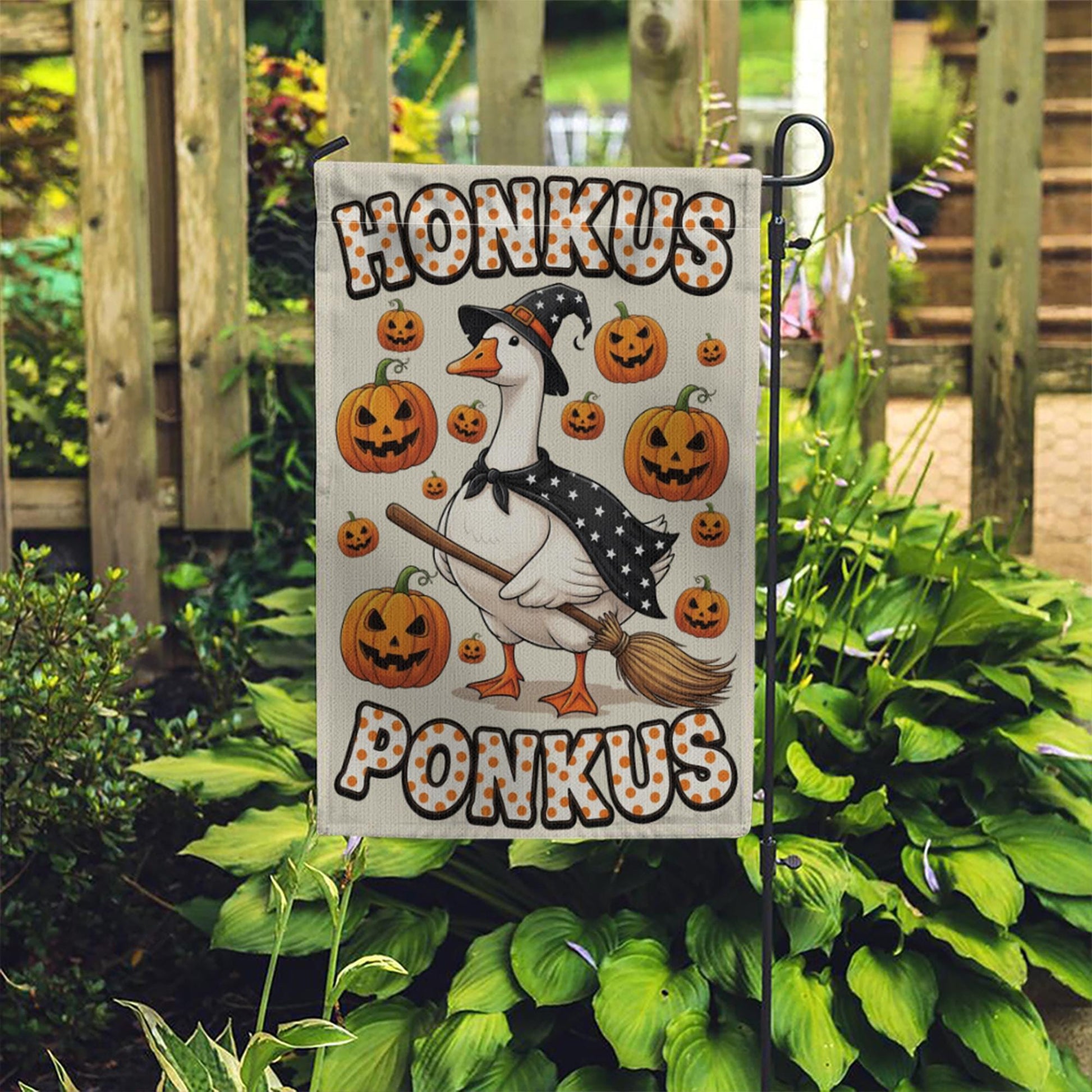 Halloween Goose Garden Flag, Honkus Ponkus Witch Goose, Pumpkin Yard Banner, Cute Halloween Decoration, Goose Witch Flag