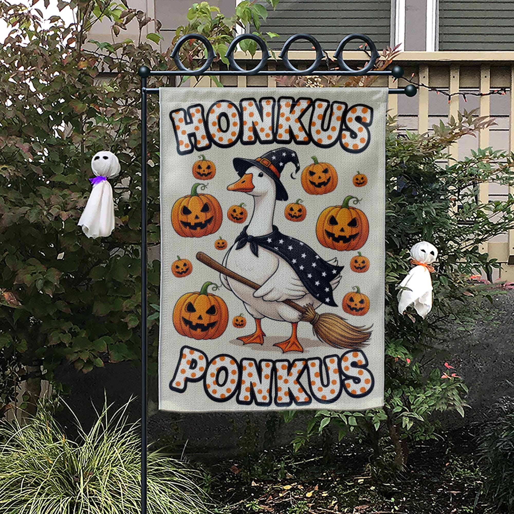 Halloween Goose Garden Flag, Honkus Ponkus Witch Goose, Pumpkin Yard Banner, Cute Halloween Decoration, Goose Witch Flag