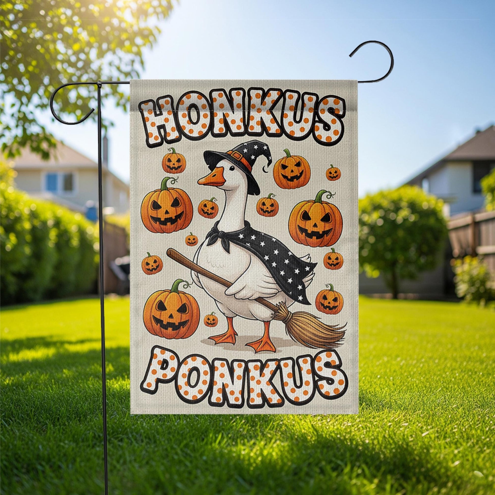 Halloween Goose Garden Flag, Honkus Ponkus Witch Goose, Pumpkin Yard Banner, Cute Halloween Decoration, Goose Witch Flag