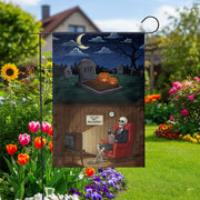Funny Skeleton Waiting for Halloween Garden Flag, How Long Until Halloween Yard Banner, Spooky Graveyard Outdoor Fall Decor, Halloween Sign
