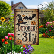 October 31 Halloween Garden Flag, Vintage Witch Pumpkin Bat Ghost Yard Banner, Spooky Fall Outdoor Decor, Halloween Porch Decoration