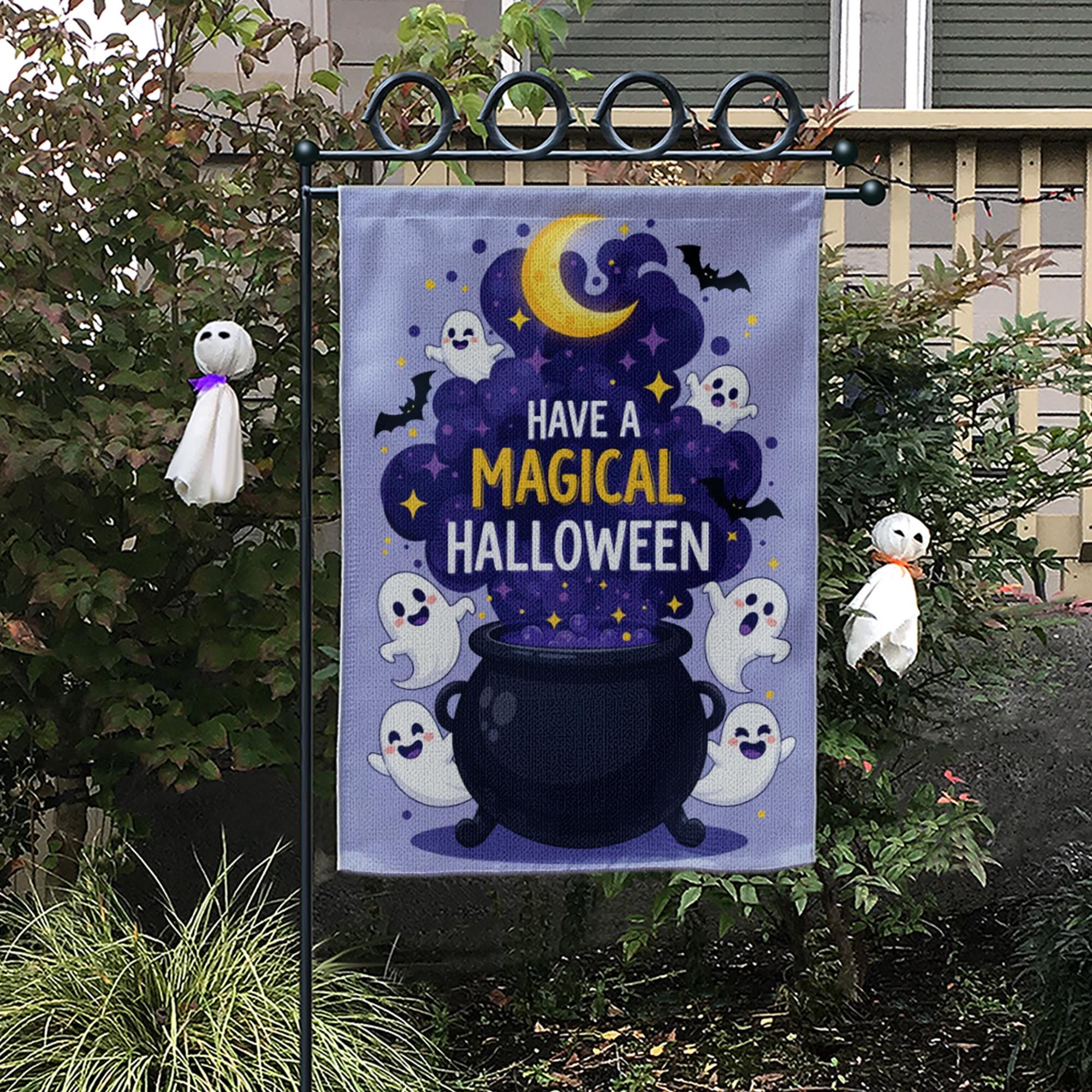Have a Magical Halloween Garden Flag, Cute Ghost Cauldron Outdoor Banner, Spooky Moon Bat Fall Yard Decoration, Fun Halloween Flag