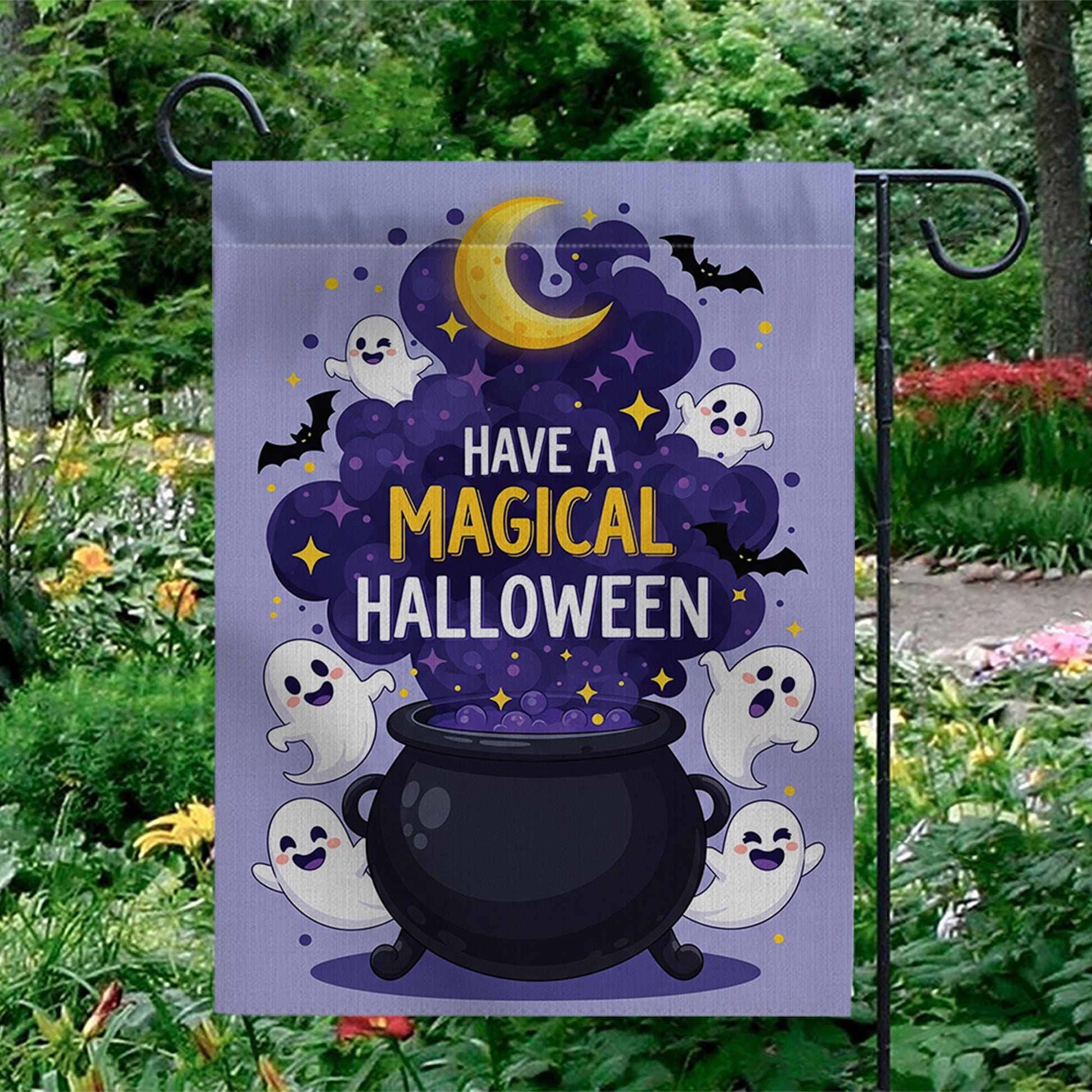 Have a Magical Halloween Garden Flag, Cute Ghost Cauldron Outdoor Banner, Spooky Moon Bat Fall Yard Decoration, Fun Halloween Flag