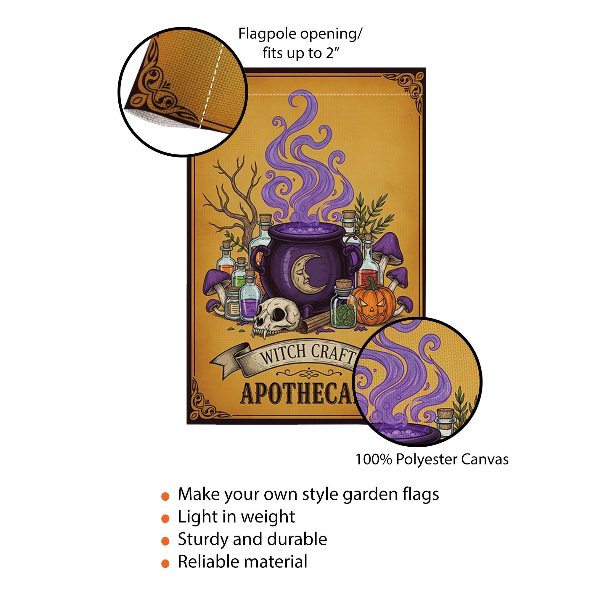 Witch Craft Apothecary Garden Flag, Potion Skull Pumpkin Yard Banner, Spooky Witch Cauldron Fall Outdoor Decor, Halloween Flag