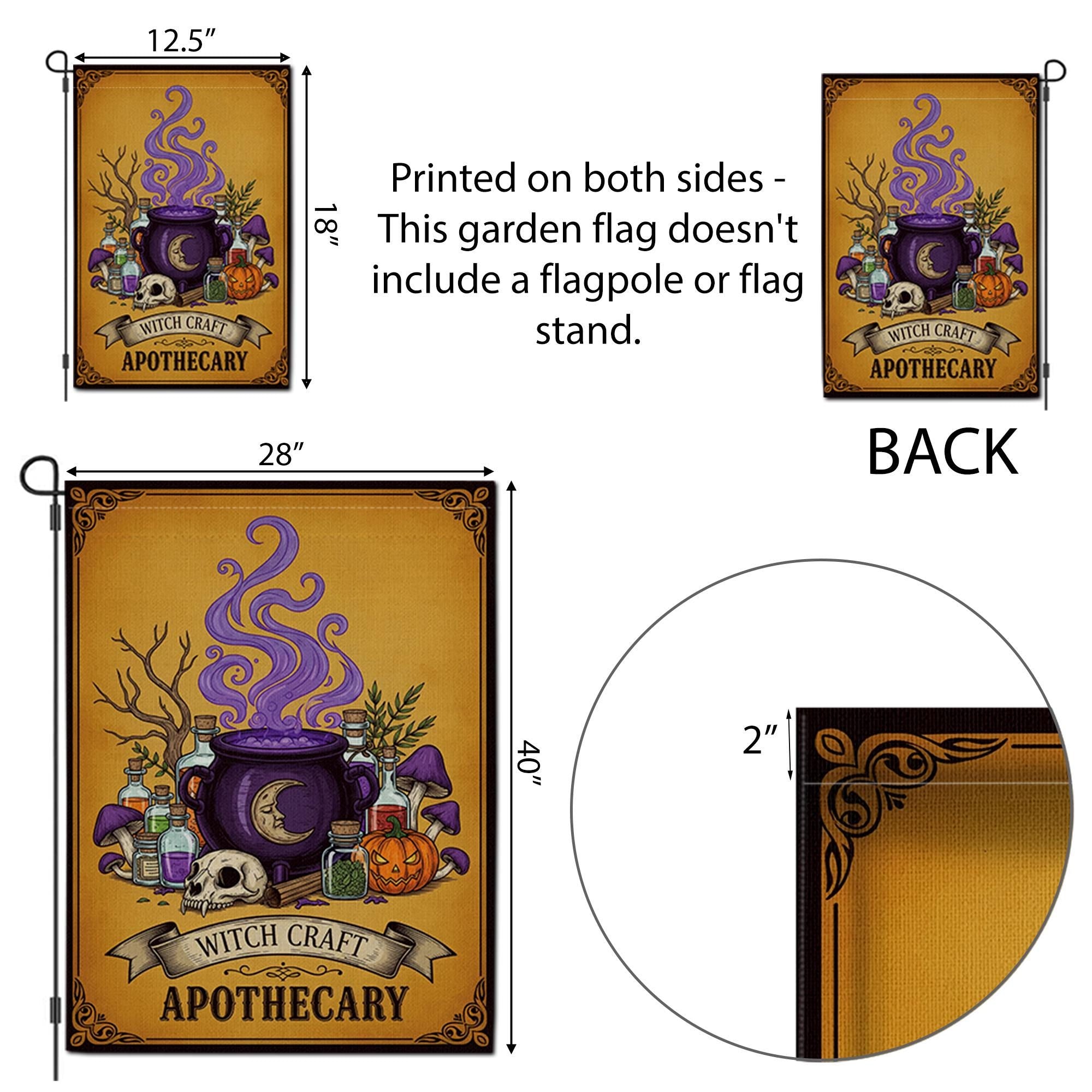 Witch Craft Apothecary Garden Flag, Potion Skull Pumpkin Yard Banner, Spooky Witch Cauldron Fall Outdoor Decor, Halloween Flag
