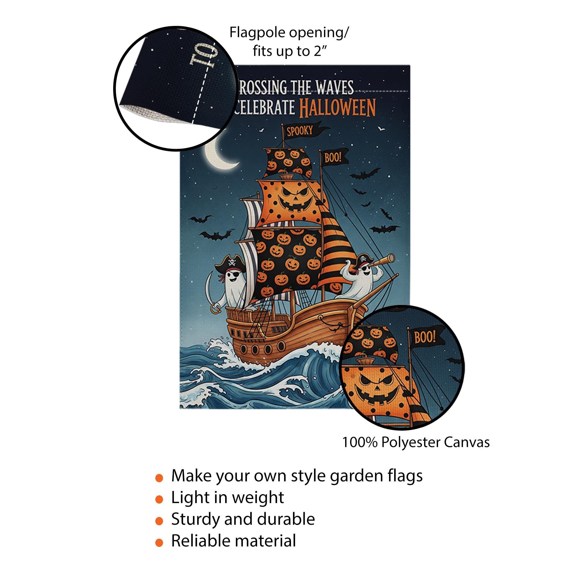 Halloween Pirate Ghost Ship Garden Flag, Spooky Sailing Outdoor Yard Banner, Trick or Treat Skeleton Fall Decor, Nautical Halloween Flag