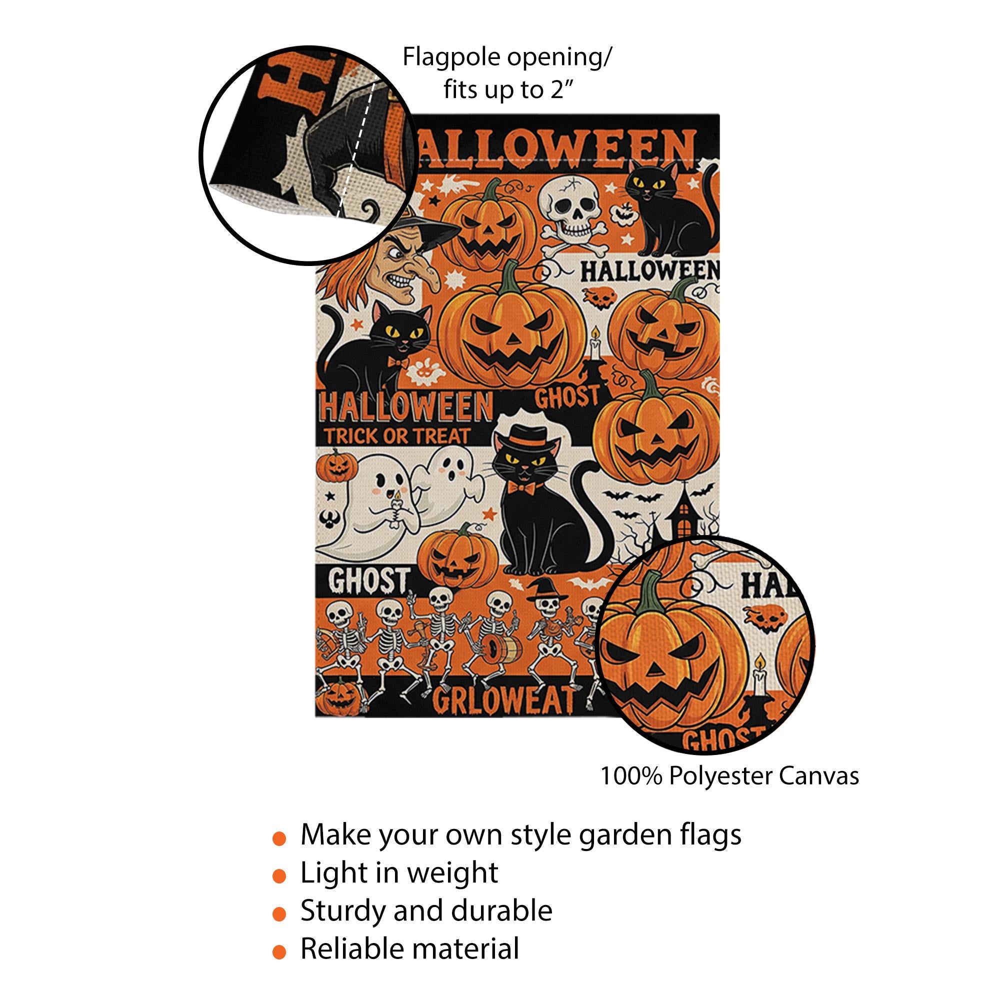 Vintage Halloween Collage Garden Flag, Witch Pumpkin Ghost Skeleton Outdoor Yard Banner, Spooky Fall Trick or Treat Decor