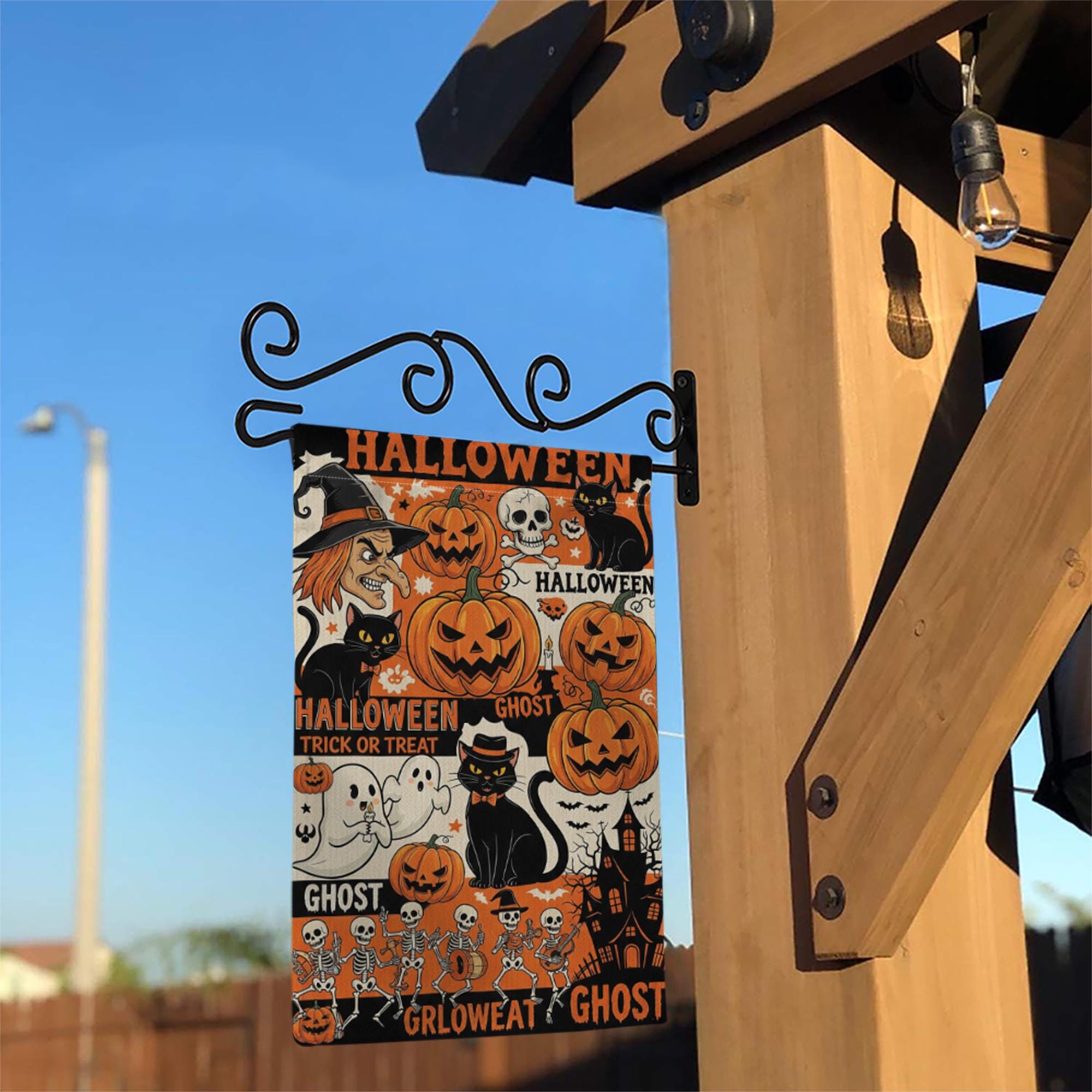 Vintage Halloween Collage Garden Flag, Witch Pumpkin Ghost Skeleton Outdoor Yard Banner, Spooky Fall Trick or Treat Decor