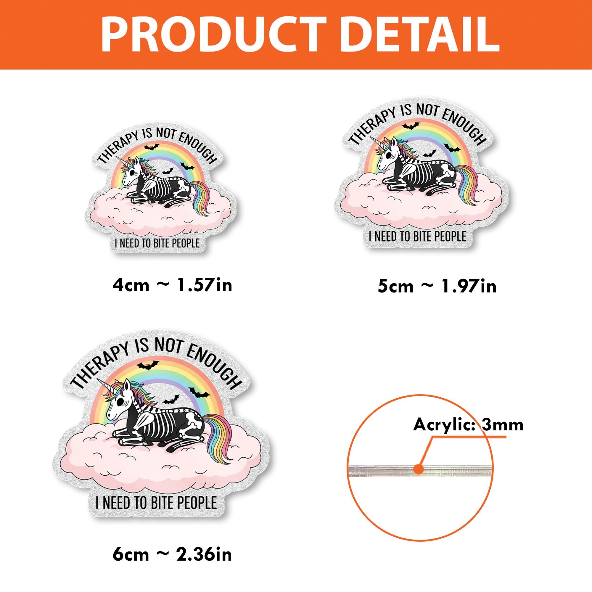 Funny Unicorn Skeleton Badge Reel – “Therapy Is Not Enough I Need to Bite People” – Cute Rainbow Goth Nurse ID Holder Clip