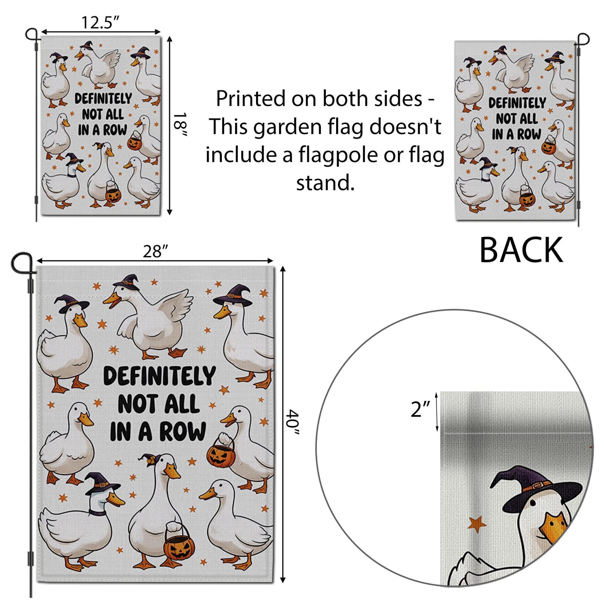Funny Duck Halloween Garden Flag – “Definitely Not All in a Row” – Cute Fall Outdoor Yard Decor, Witch Goose Holiday Banner