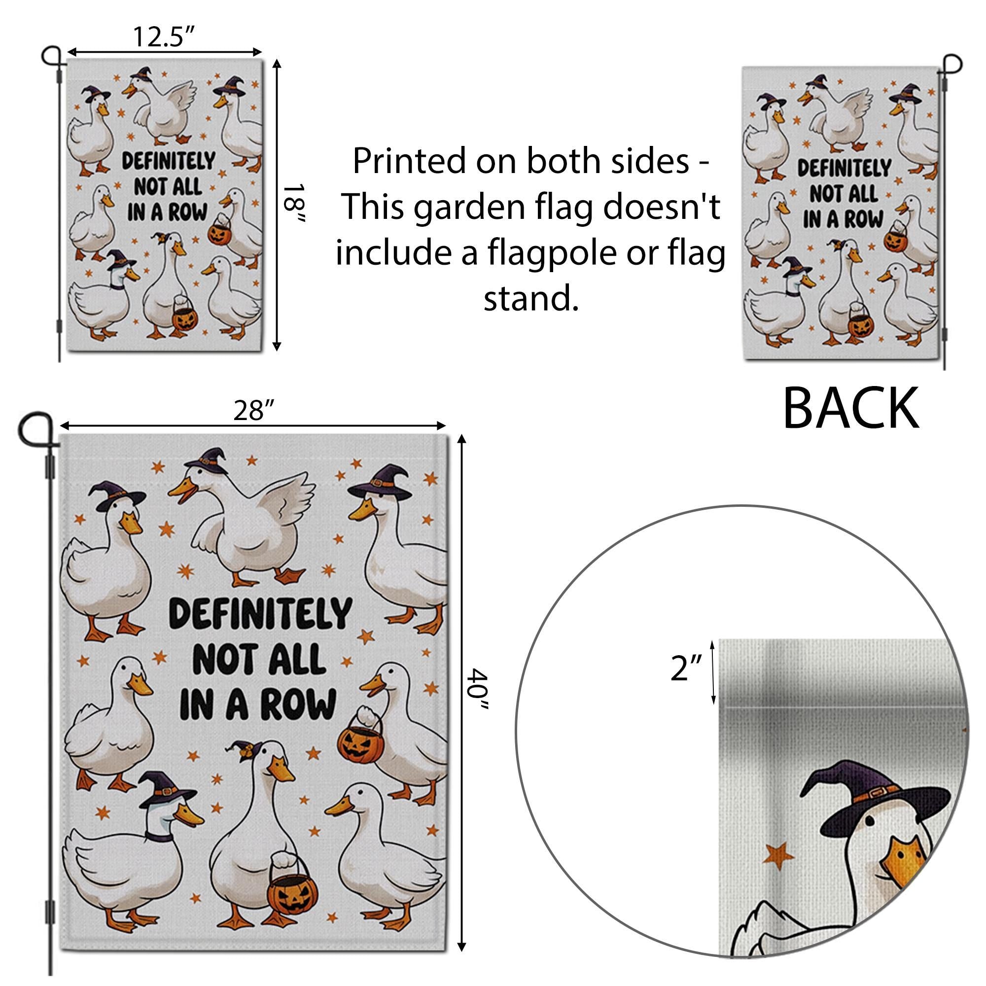 Funny Duck Halloween Garden Flag – “Definitely Not All in a Row” – Cute Fall Outdoor Yard Decor, Witch Goose Holiday Banner