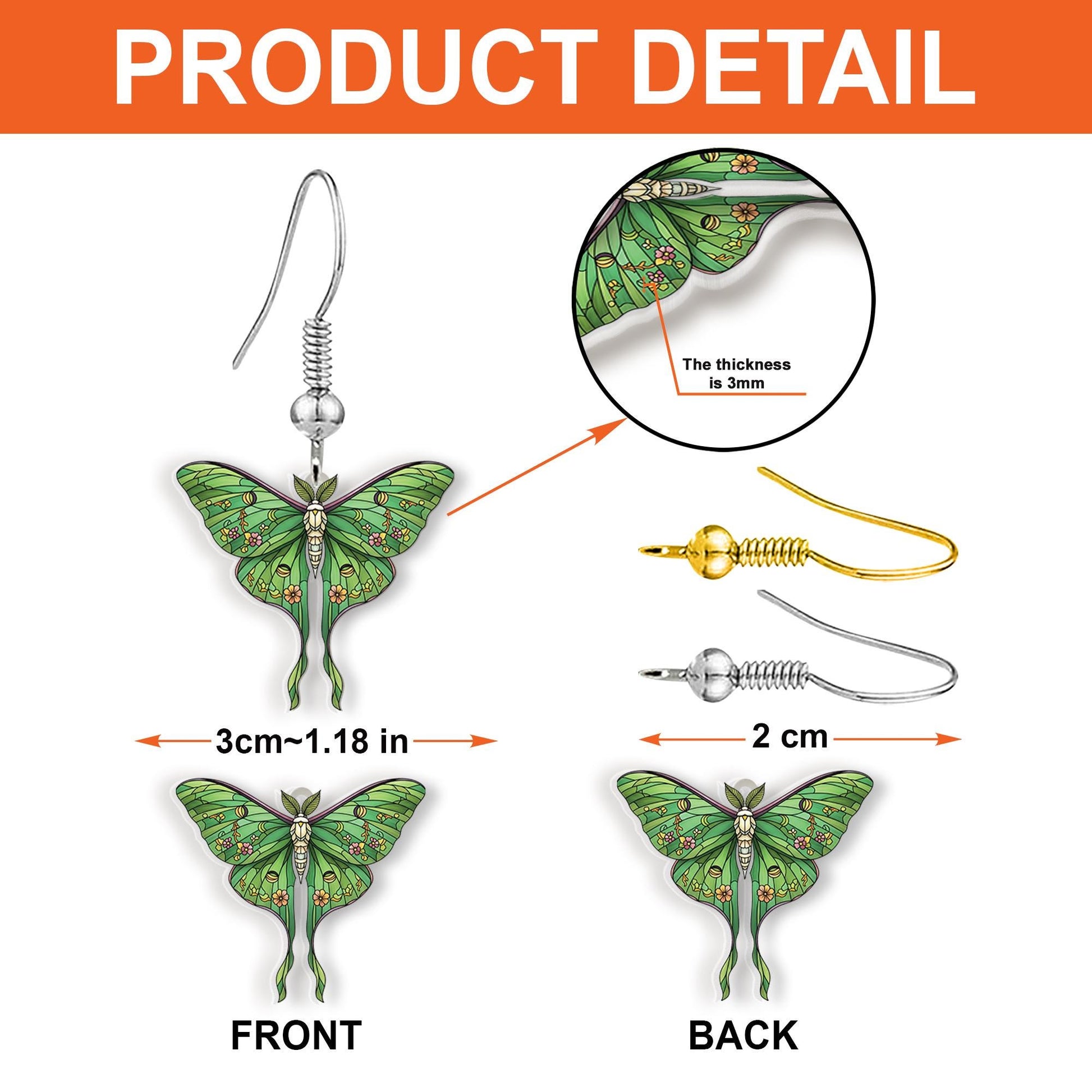 Luna Moth Dangle Earrings – Nature Inspired Green Insect Jewelry – Cottagecore Fairycore Moth Earrings Gift for Her