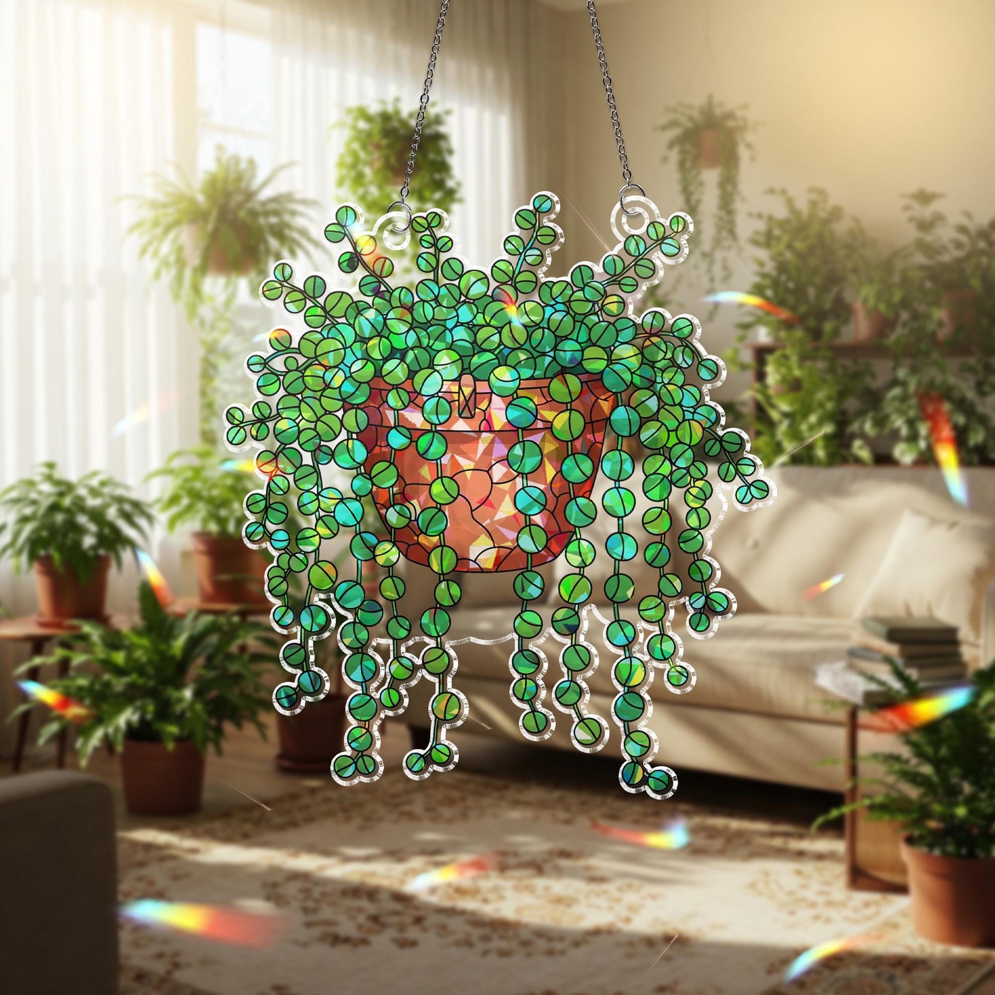 String of Turtles Acrylic Hologram Ornament, Plant garden Hanging decor, Trailing Succulent Window Hanging, Plant Lover Botanical Home Art