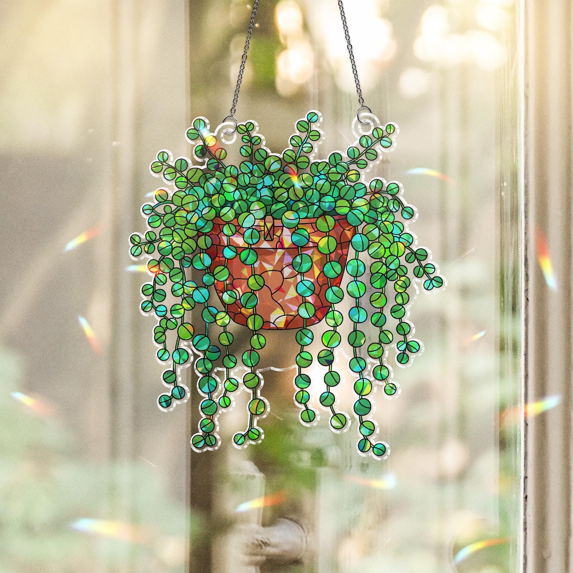String of Turtles Acrylic Hologram Ornament, Plant garden Hanging decor, Trailing Succulent Window Hanging, Plant Lover Botanical Home Art
