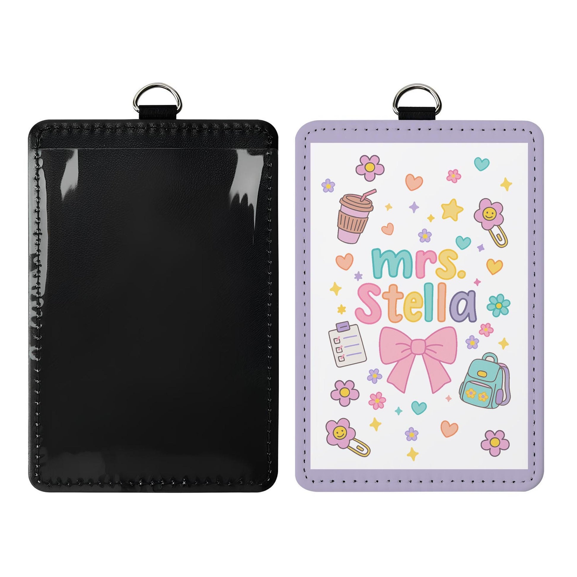 Cute Teacher Badge Reel ID Holder with Name, Pastel Doodle Style, Personalized Lanyard Tag for Classroom or School Staff Gift, Teachers