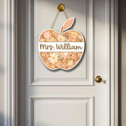 Personalized Teacher Door Hanger, Floral Apple Welcome Sign, Custom Classroom Decor, Back to School Gift, Teacher Name Sign