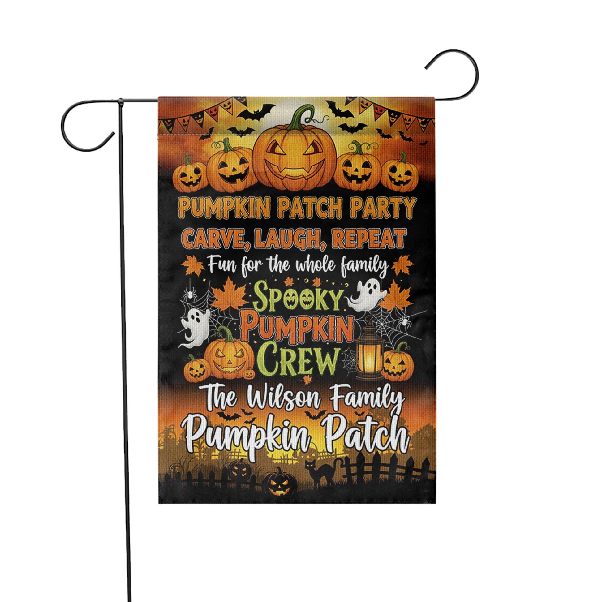 Personalized Pumpkin Patch Garden Flag, Fall Halloween Outdoor Banner, Spooky Pumpkin Family Yard Sign, Custom Autumn Decor Gift