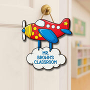 Personalized Airplane Classroom Door Sign for Teachers, Custom Name Teacher Sign, Cute Plane Back to School Classroom Decor, Cloud Door Sign