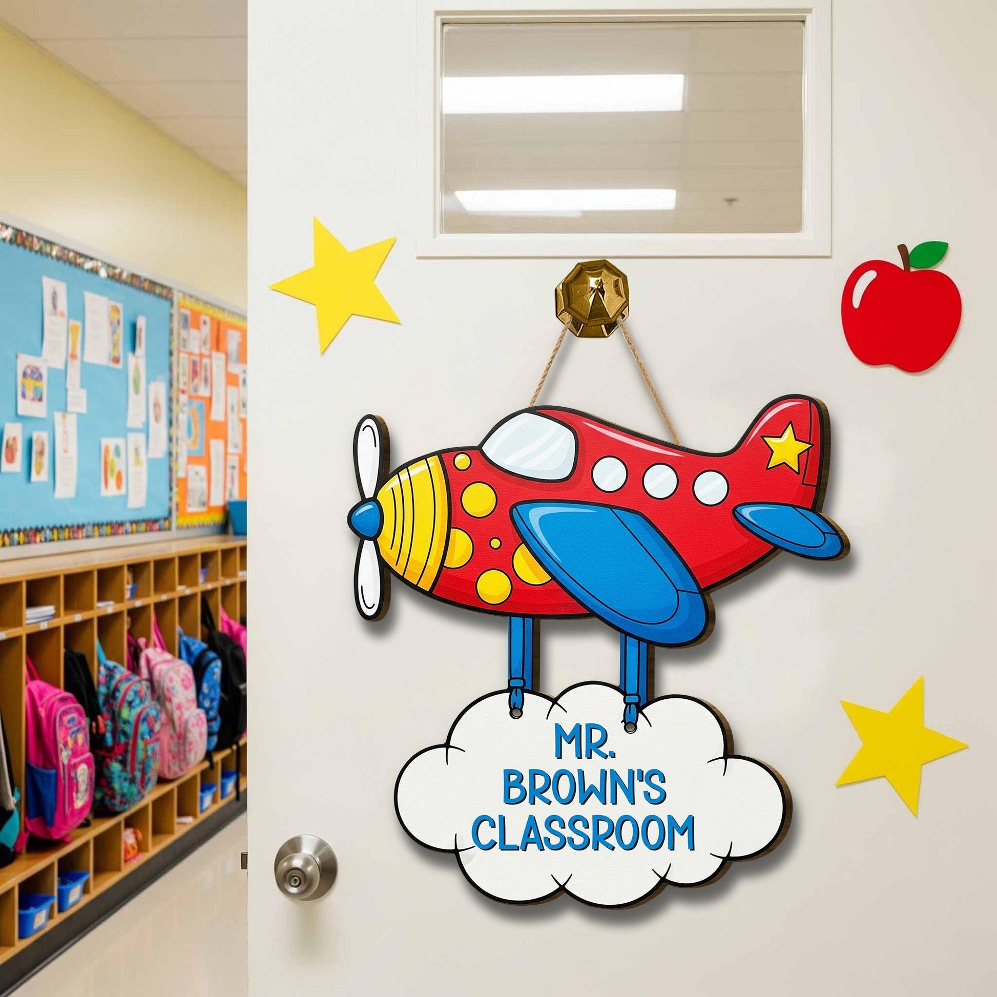 Personalized Airplane Classroom Door Sign for Teachers, Custom Name Teacher Sign, Cute Plane Back to School Classroom Decor, Cloud Door Sign