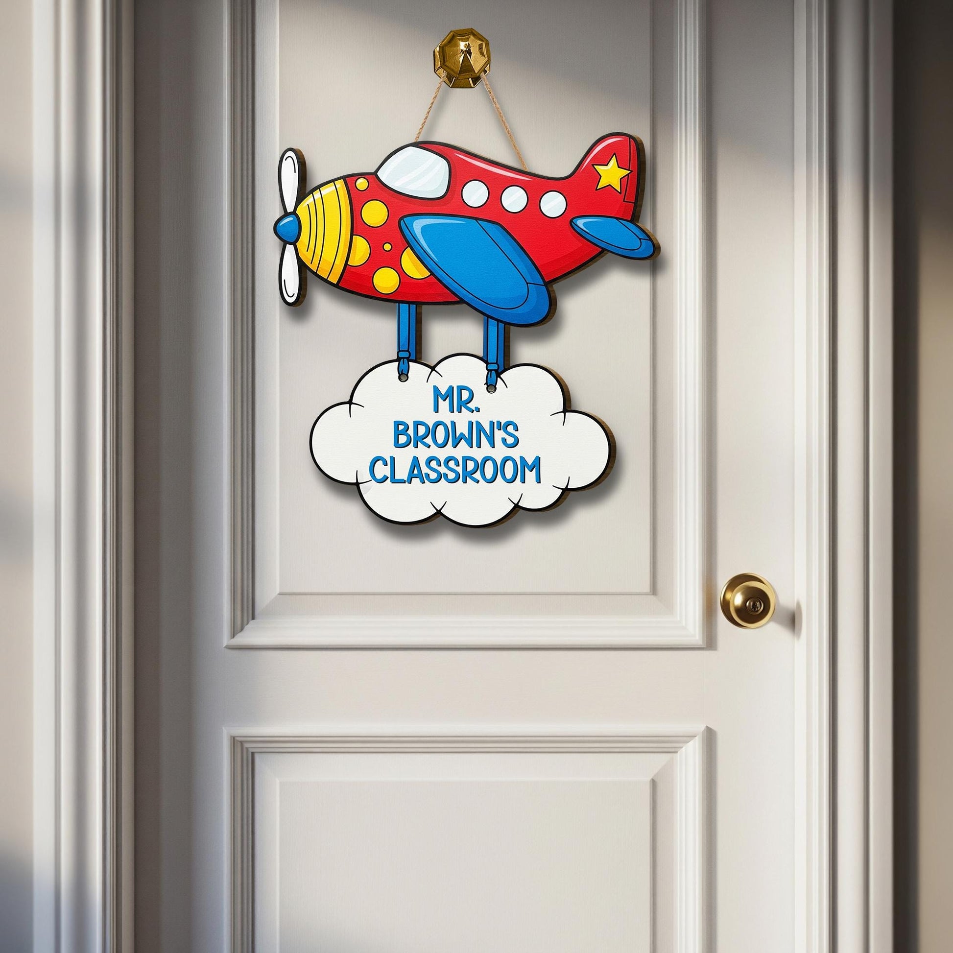 Personalized Airplane Classroom Door Sign for Teachers, Custom Name Teacher Sign, Cute Plane Back to School Classroom Decor, Cloud Door Sign